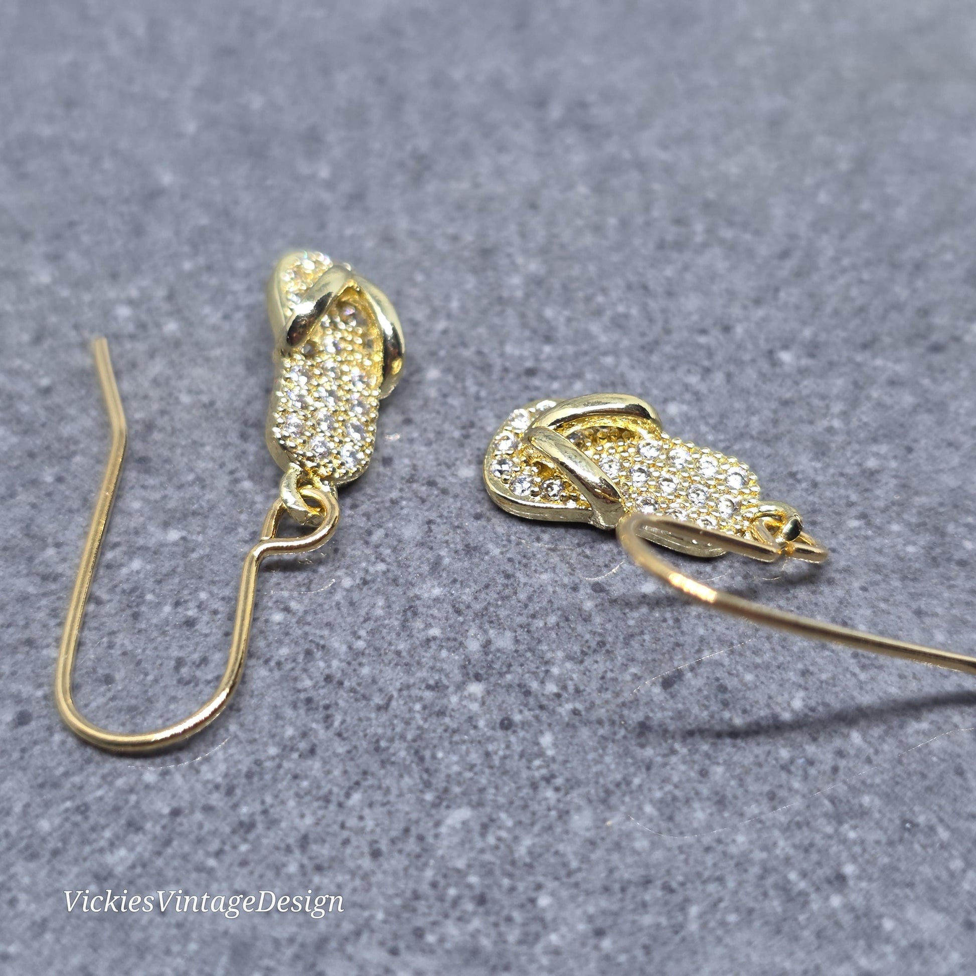 Flip Flop Earrings, Hypoallergenic Ear Wires, Shoe Lover Earrings, Shoe Earrings, Cubic Zirconia Earrings, Gold Shoe Earrings