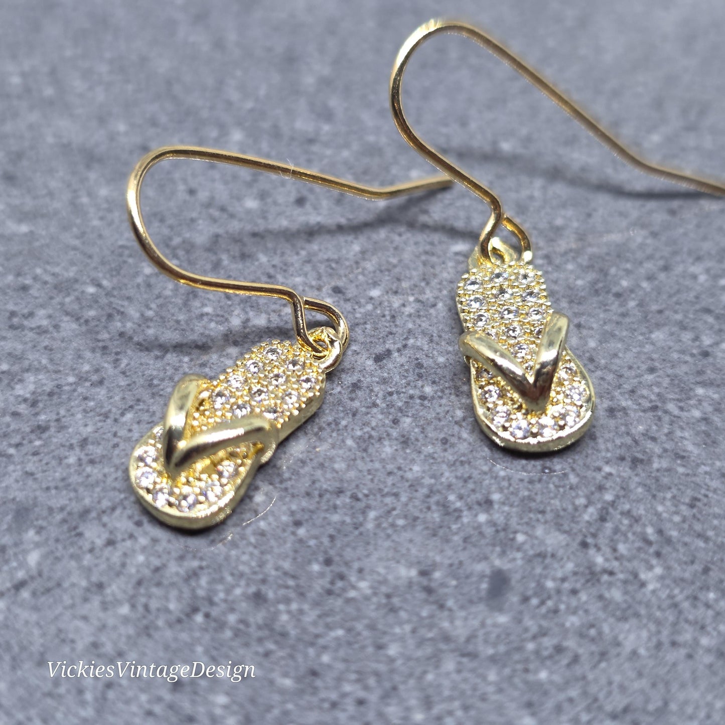 Flip Flop Earrings, Hypoallergenic Ear Wires, Shoe Lover Earrings, Shoe Earrings, Cubic Zirconia Earrings, Gold Shoe Earrings