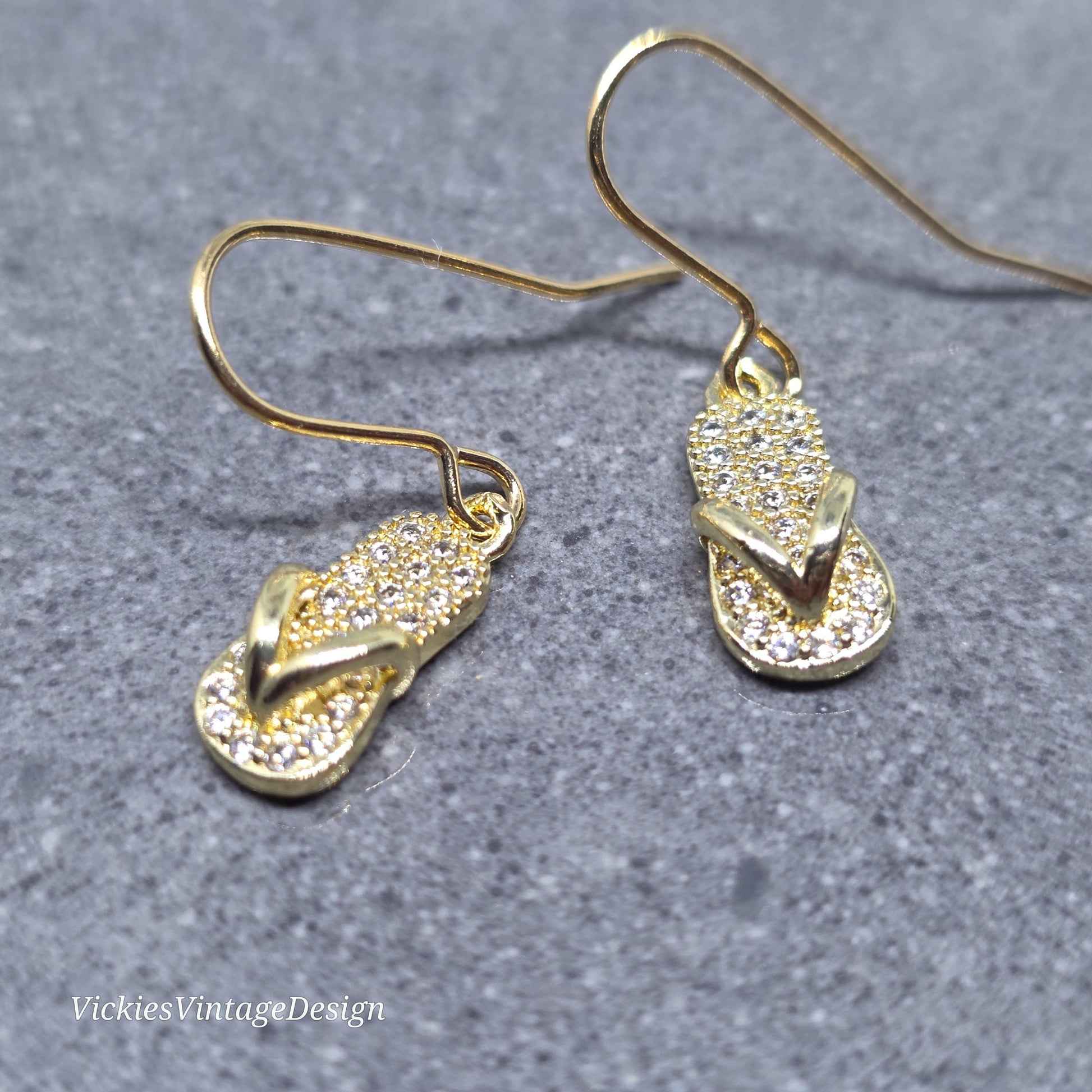 Flip Flop Earrings, Hypoallergenic Ear Wires, Shoe Lover Earrings, Shoe Earrings, Cubic Zirconia Earrings, Gold Shoe Earrings