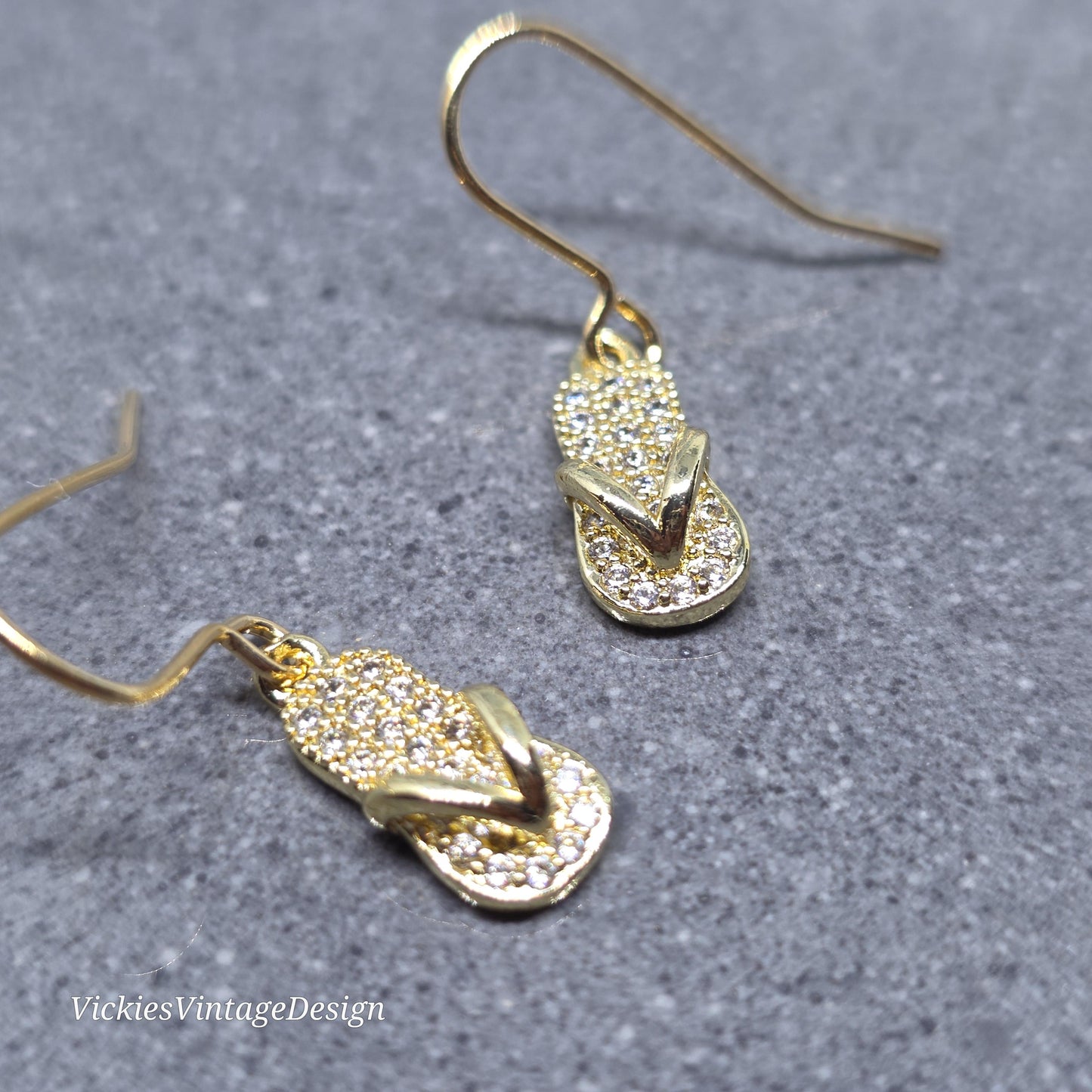 Flip Flop Earrings, Hypoallergenic Ear Wires, Shoe Lover Earrings, Shoe Earrings, Cubic Zirconia Earrings, Gold Shoe Earrings