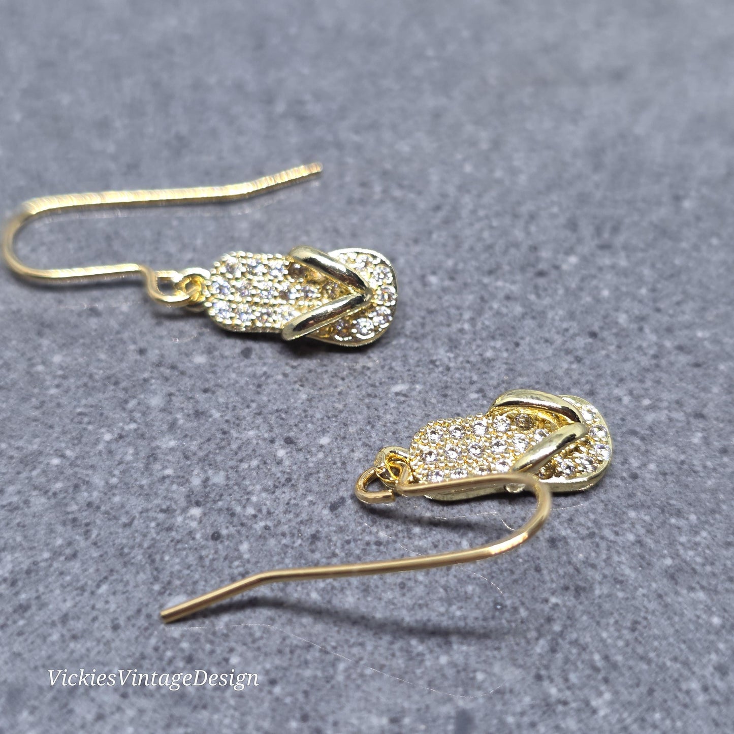 Flip Flop Earrings, Hypoallergenic Ear Wires, Shoe Lover Earrings, Shoe Earrings, Cubic Zirconia Earrings, Gold Shoe Earrings