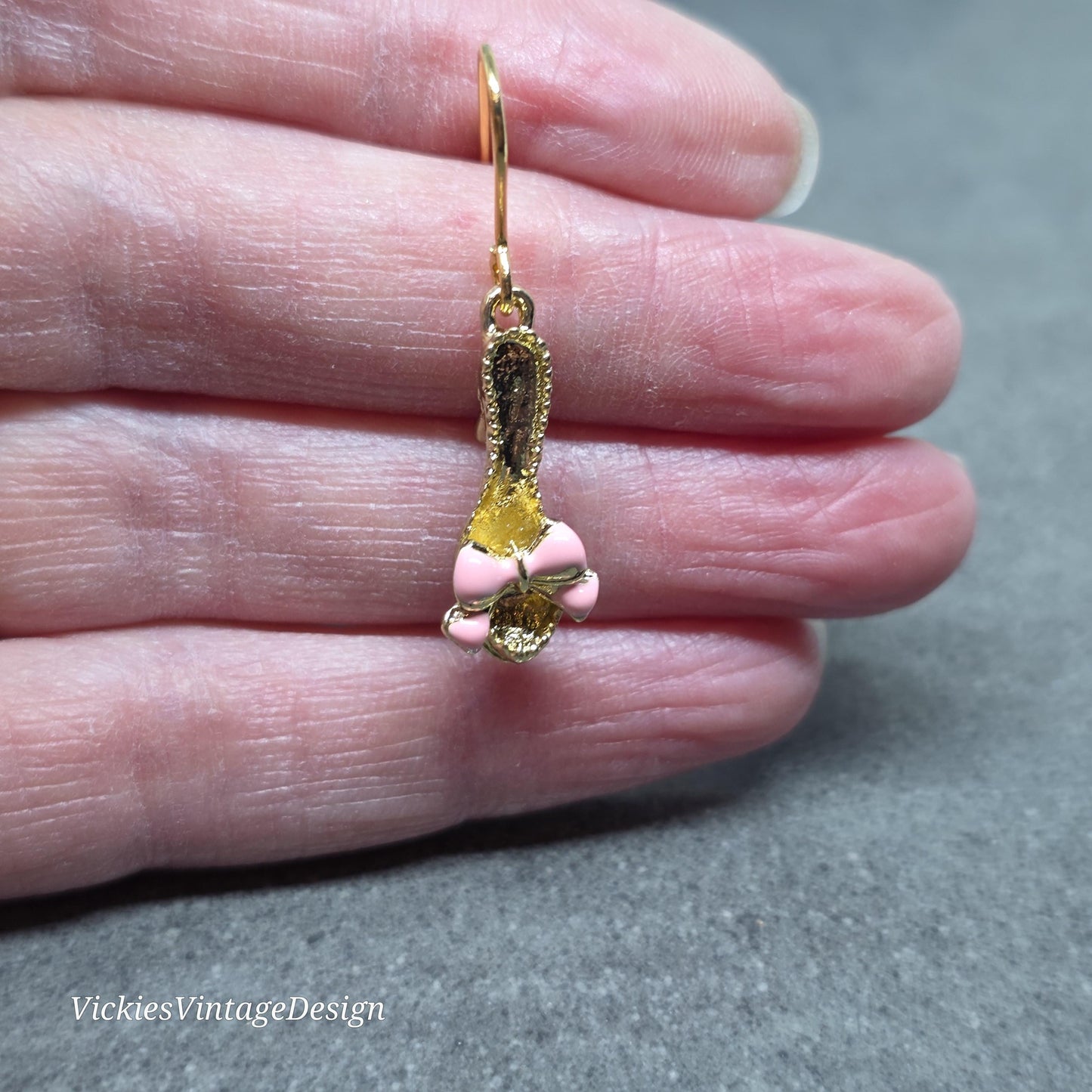 Shoe Earrings, Hypoallergenic Ear Wires, Kitten Heel Mule Earrings, High Heel Shoe Earrings, Stiletto Earrings, Gold Shoe Earrings, Pink Bow