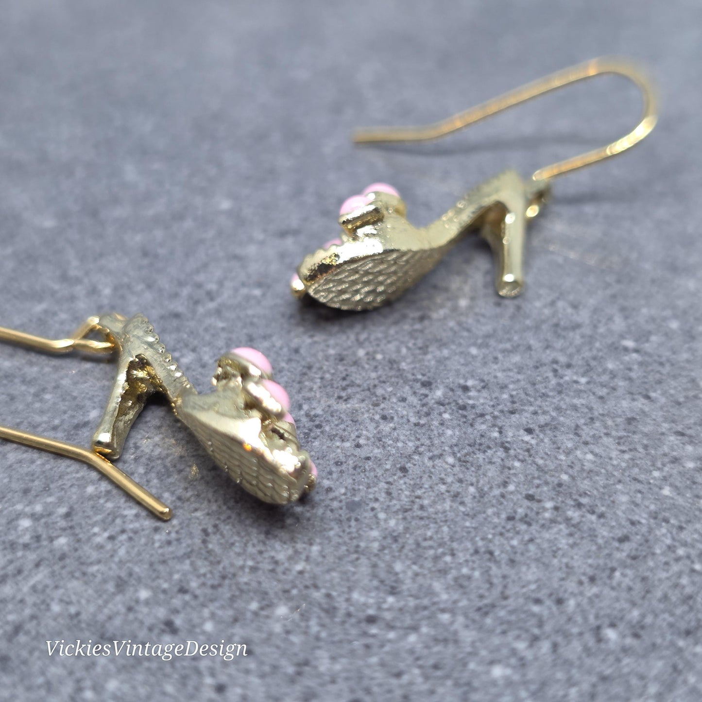 Shoe Earrings, Hypoallergenic Ear Wires, Kitten Heel Mule Earrings, High Heel Shoe Earrings, Stiletto Earrings, Gold Shoe Earrings, Pink Bow
