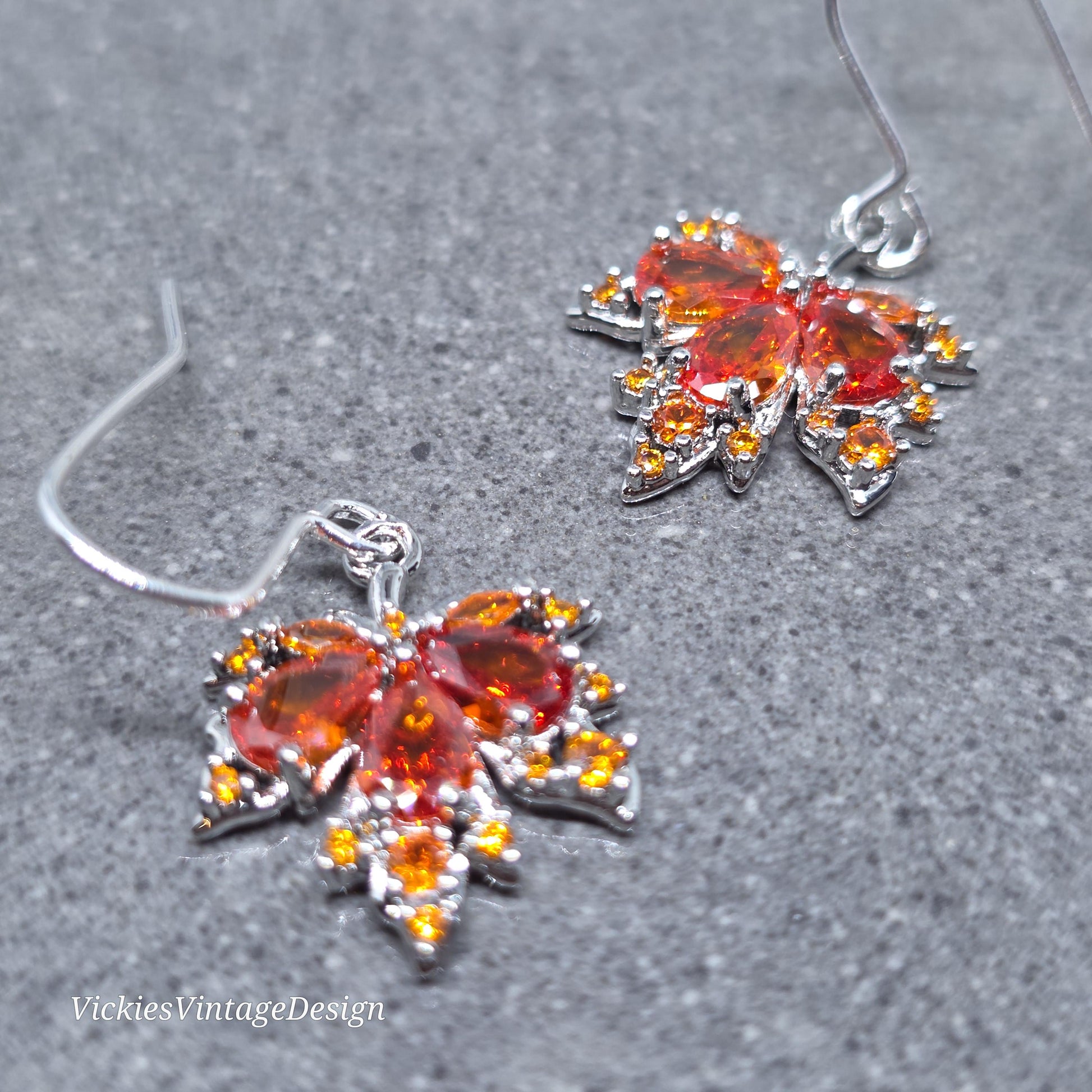 Maple Leaf Earrings with a Choice of Ear Wires: Burnt Orange Brass Micro Pave Cubic Zirconia, Platinum Plated