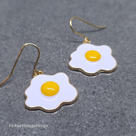 Fried Egg Earrings with a choice of ear Wires: Light Gold Plated with Enamelling