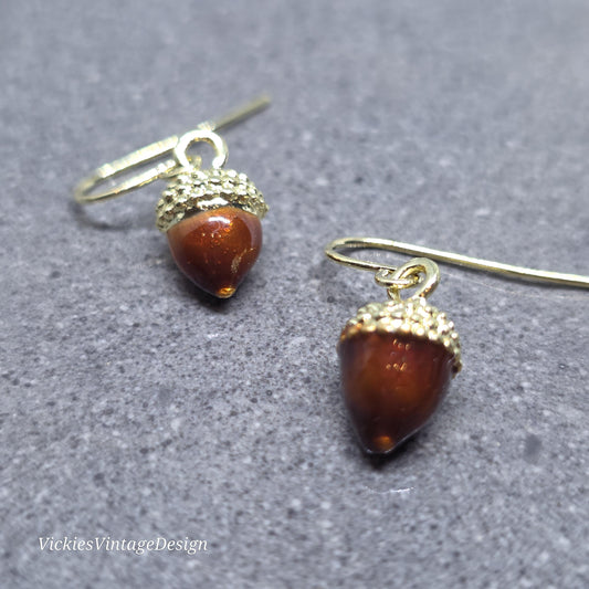Large Acorn Earrings with a Choice of Ear Wires: Enamelled Fall Earrings