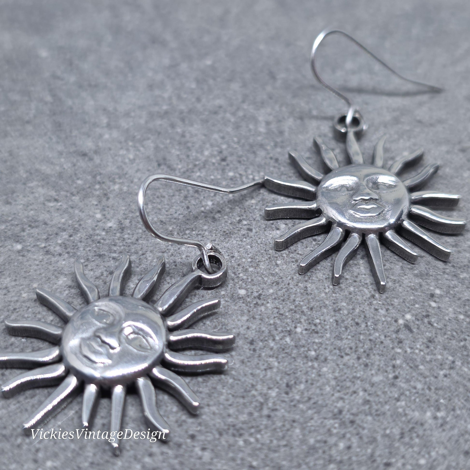 Sun Earrings, Hypoallergenic Ear Wires, Sterling Silver Ear Wires, Celestial Earrings