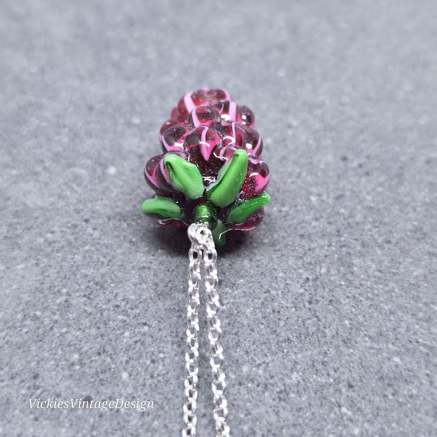 Glass Grape Necklace: Purple Berry Fruits, Choice of Chain