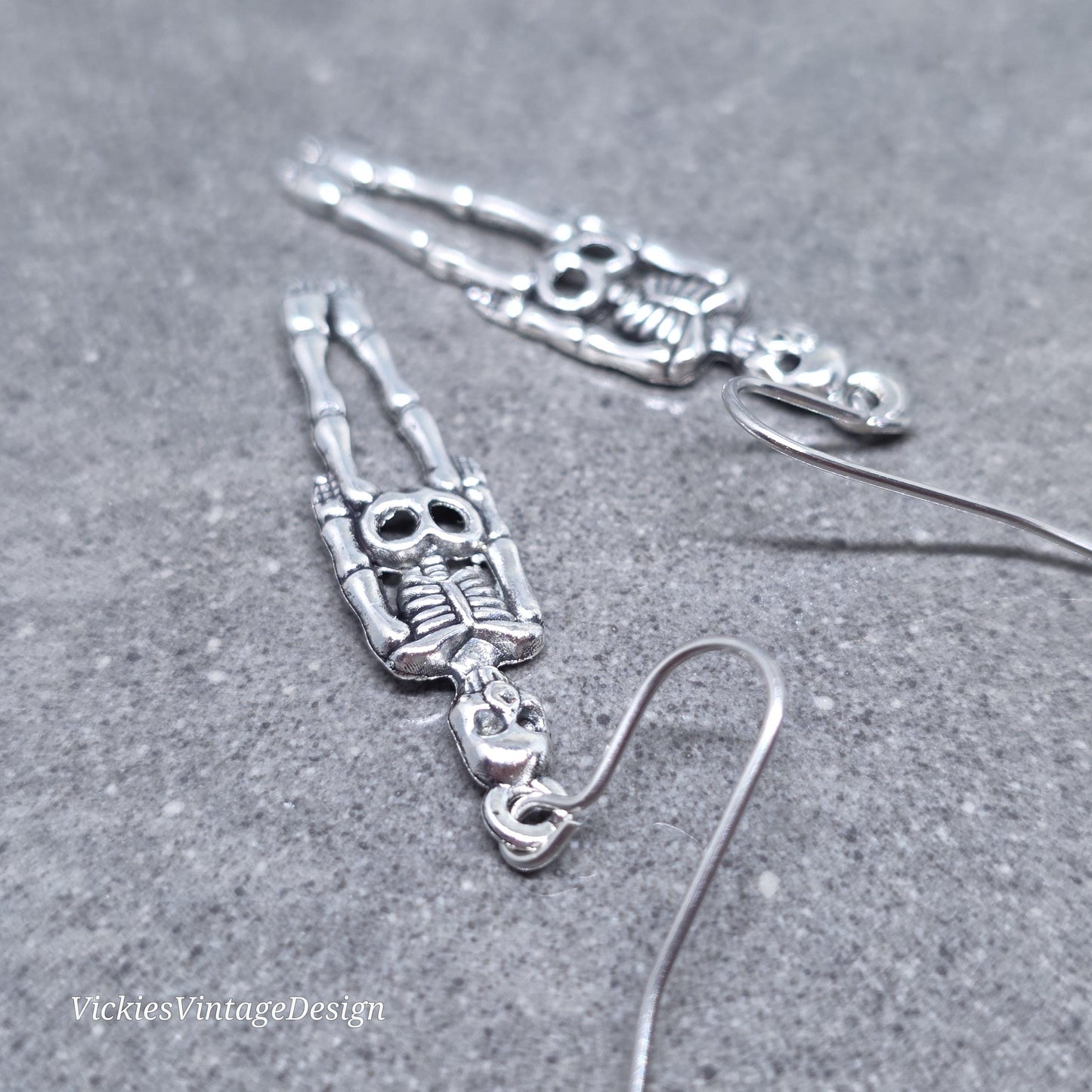 Skeleton Earrings, Hypoallergenic Ear Wires, 925 Sterling Silver Ear Wires, Gothic Jewellery