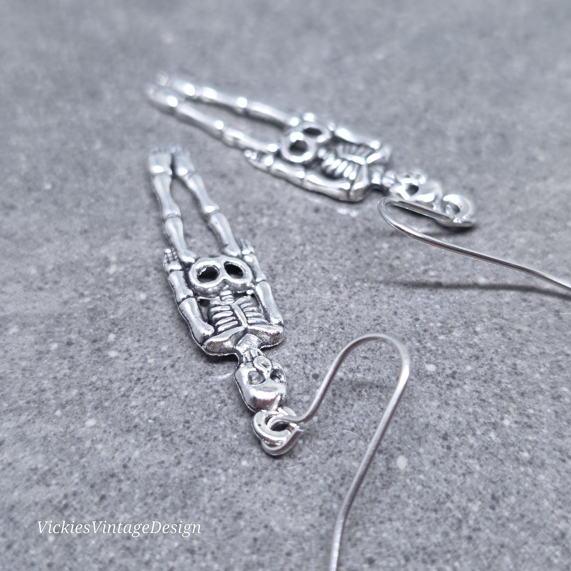 Skeleton Earrings, Hypoallergenic Ear Wires, 925 Sterling Silver Ear Wires, Gothic Jewellery