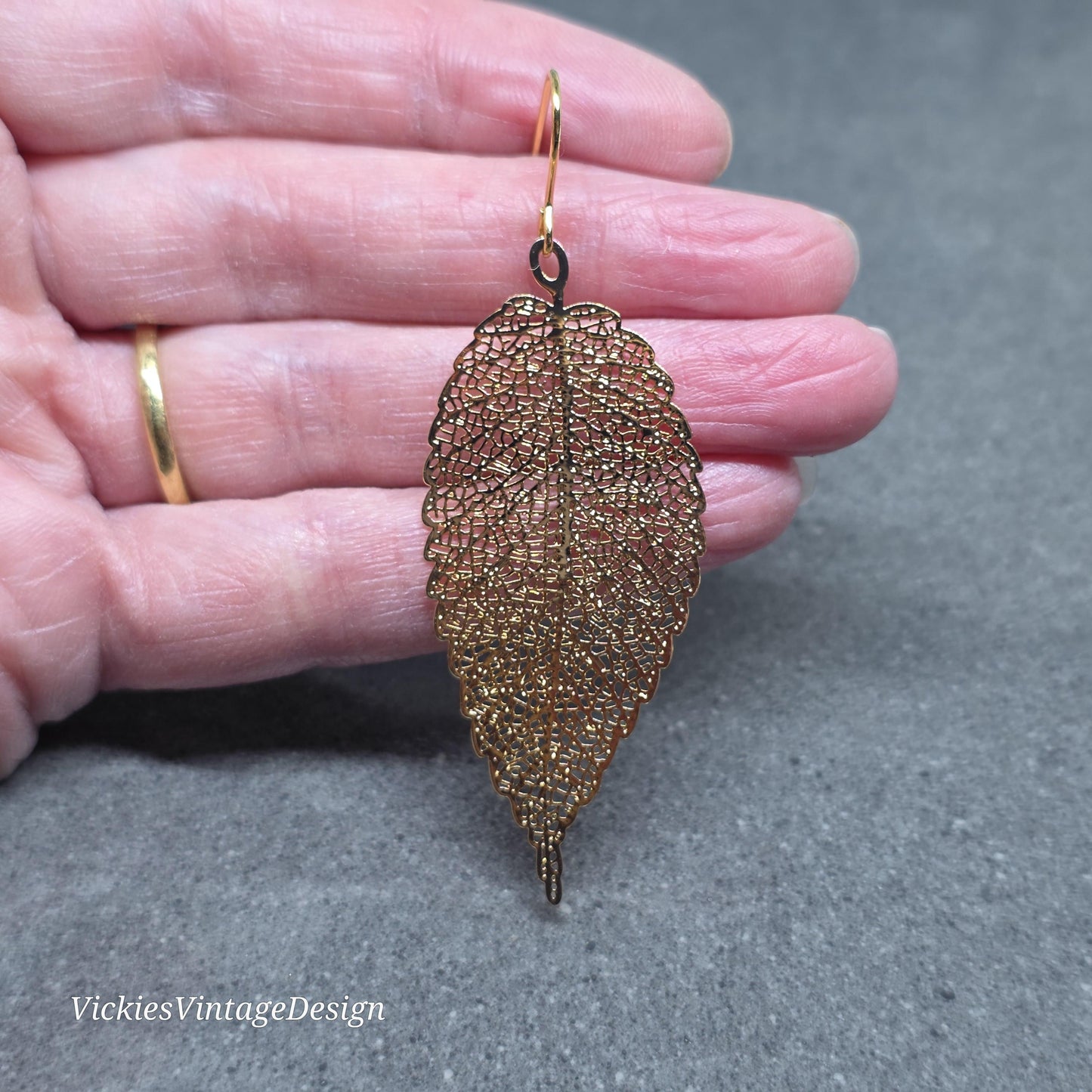 Gold Filligree Leaf Earrings with a Choice of Ear Wires: Lightweight
