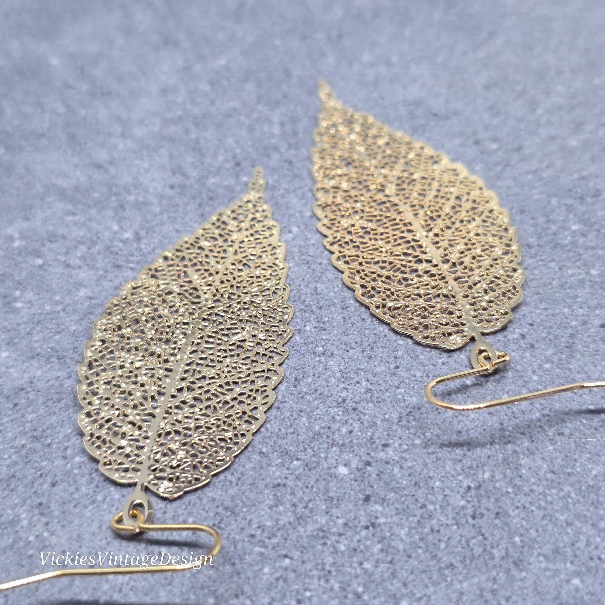 Gold Filligree Leaf Earrings with a Choice of Ear Wires: Lightweight