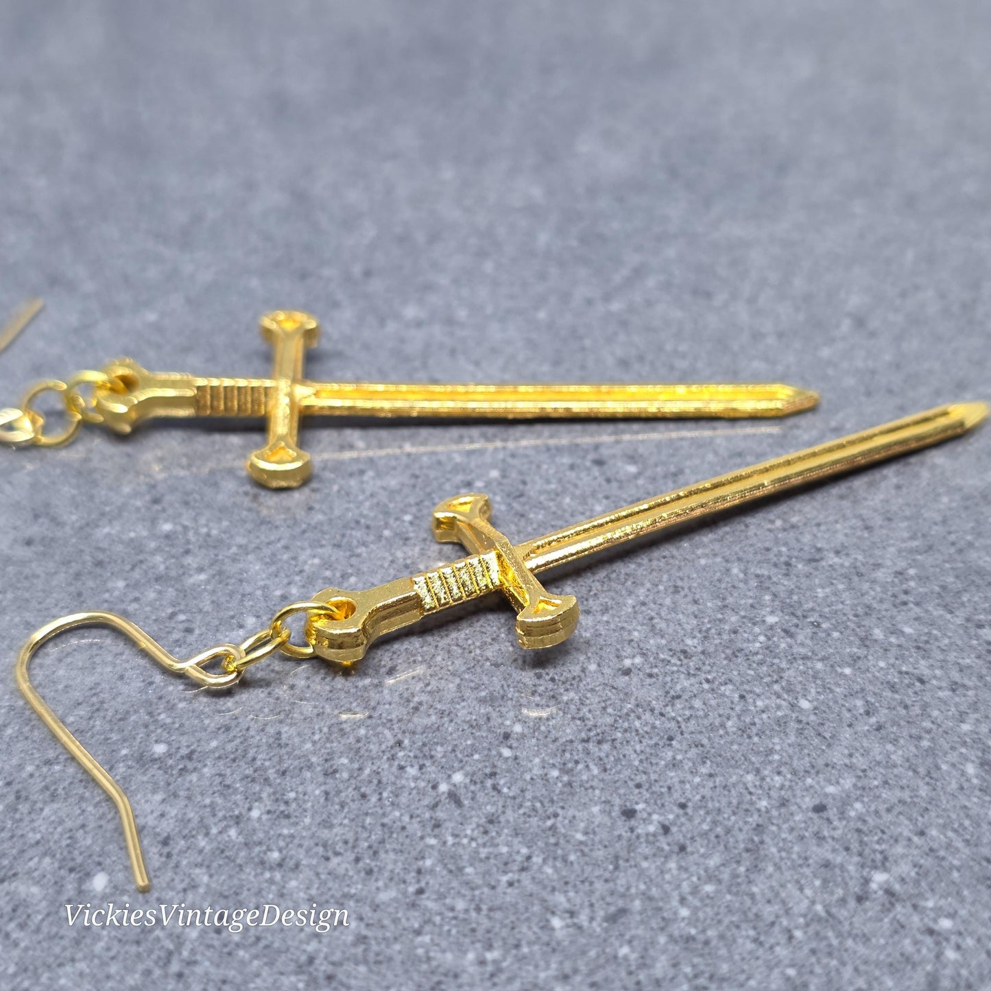 Miniature Sword Earrings with a Choice of Ear Wires, Gold Plated, Come as a Pair