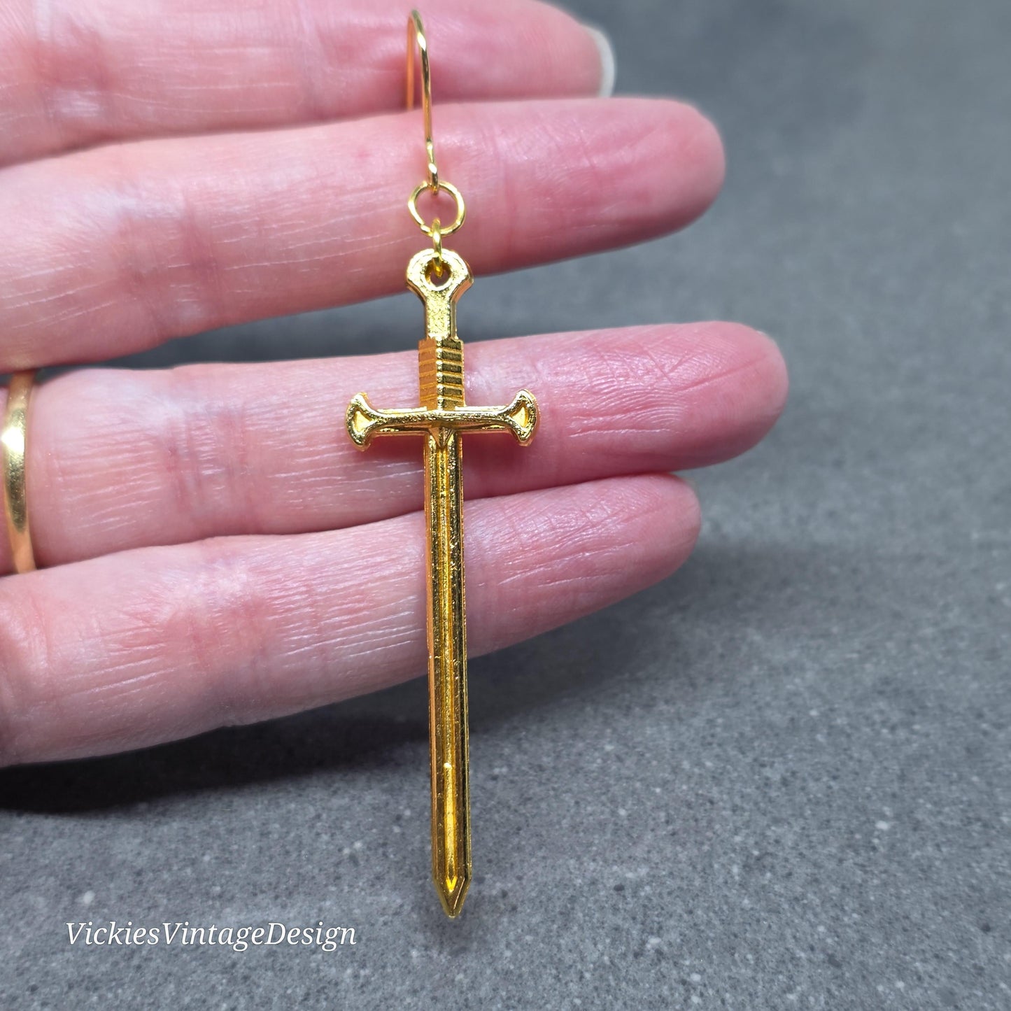 Miniature Sword Earrings with a Choice of Ear Wires, Gold Plated, Come as a Pair
