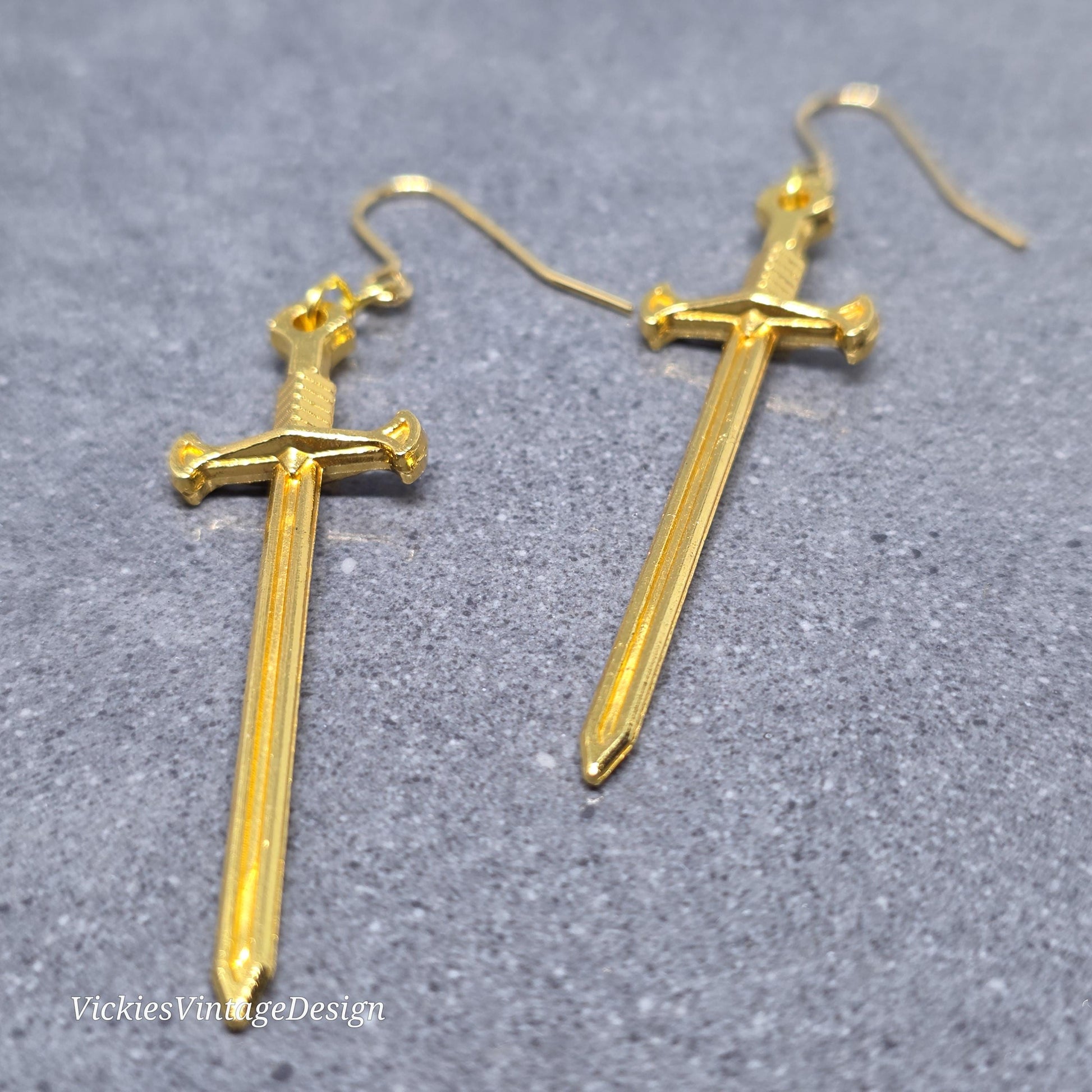 Miniature Sword Earrings with a Choice of Ear Wires, Gold Plated, Come as a Pair
