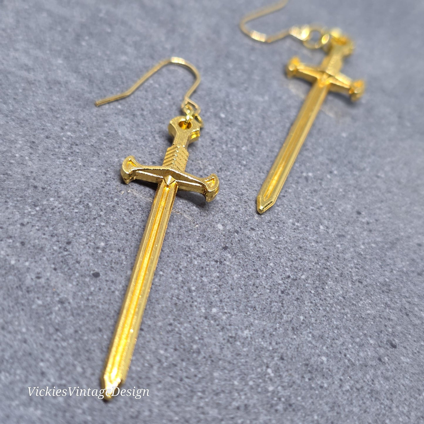 Miniature Sword Earrings with a Choice of Ear Wires, Gold Plated, Come as a Pair