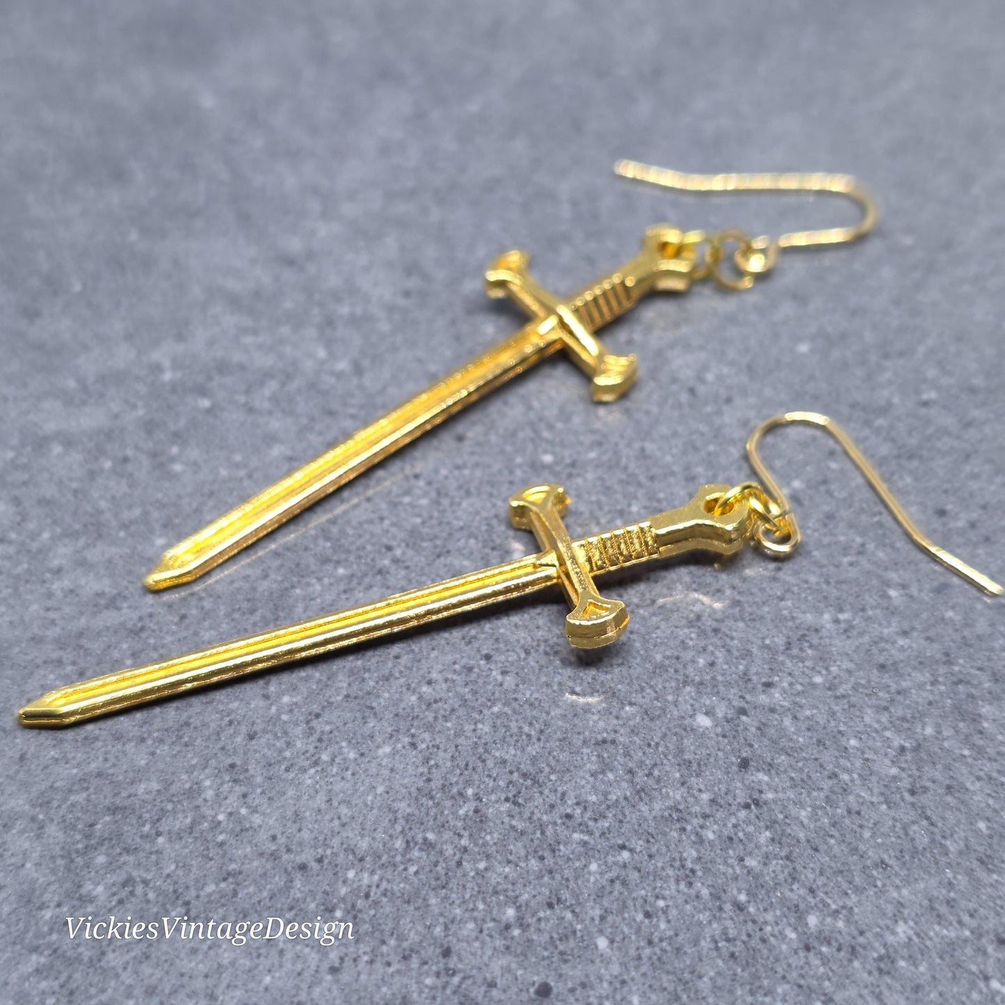Miniature Sword Earrings with a Choice of Ear Wires, Gold Plated, Come as a Pair