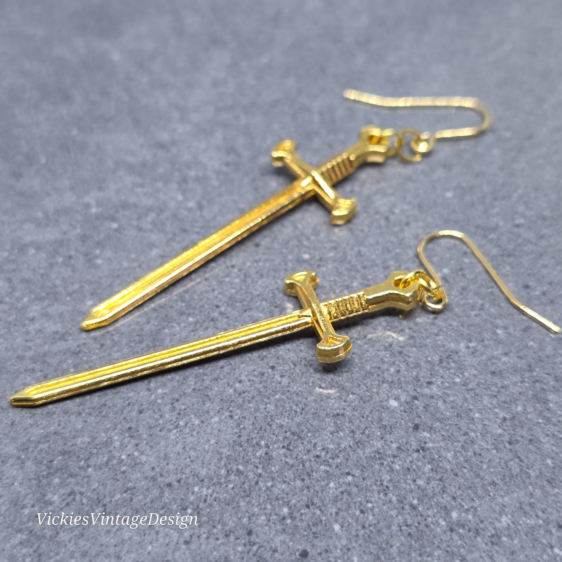 Miniature Sword Earrings with a Choice of Ear Wires, Gold Plated, Come as a Pair