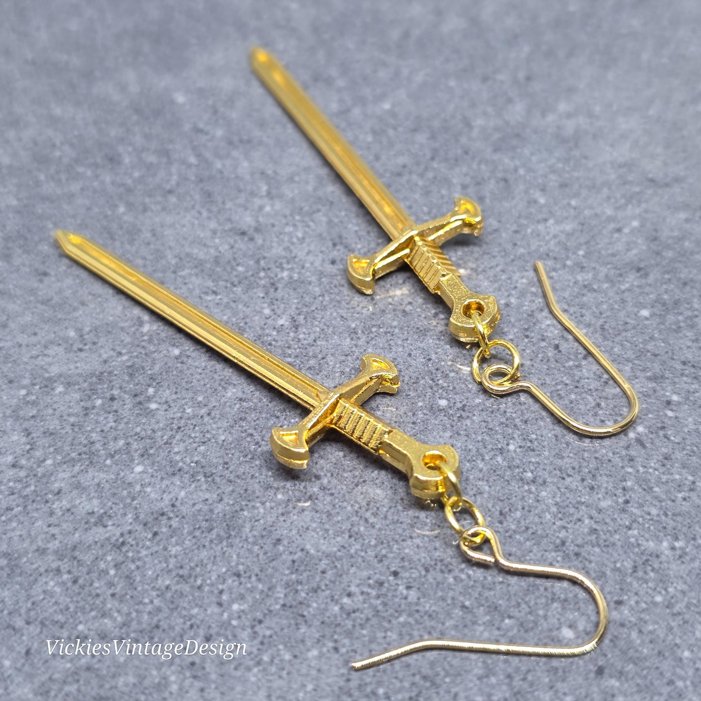 Miniature Sword Earrings with a Choice of Ear Wires, Gold Plated, Come as a Pair