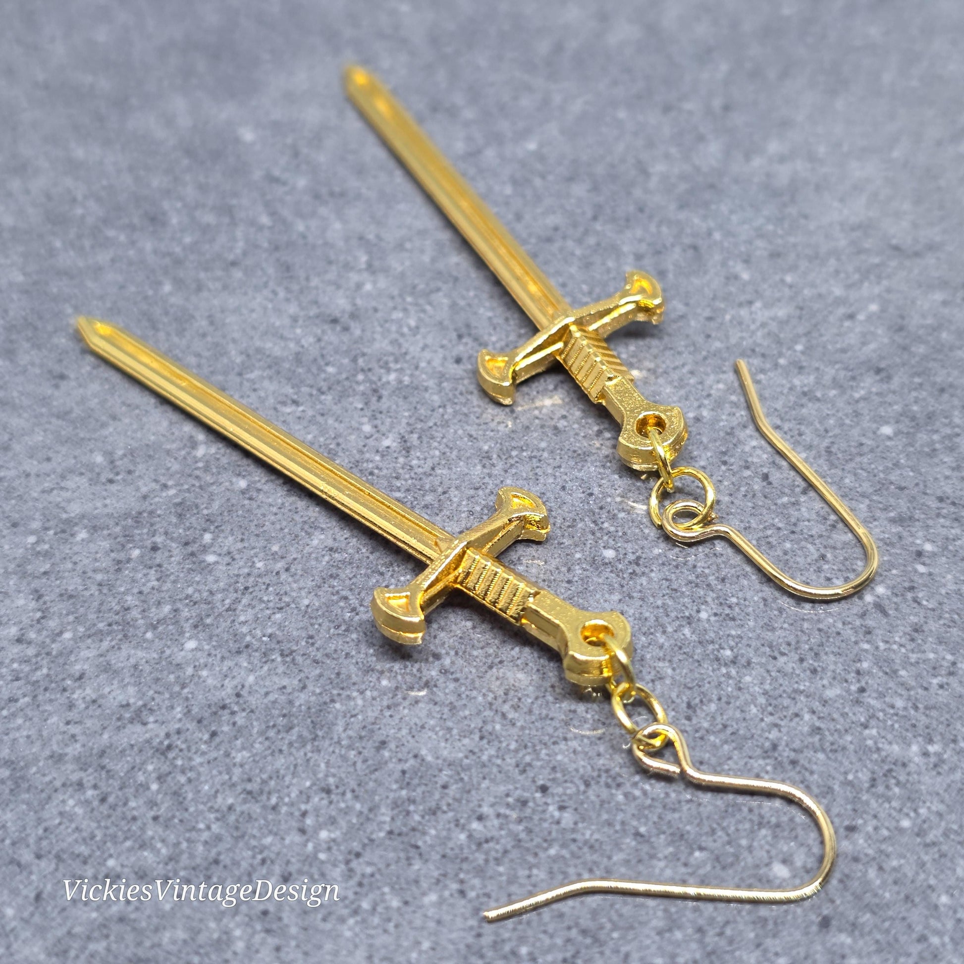 Miniature Sword Earrings with a Choice of Ear Wires, Gold Plated, Come as a Pair