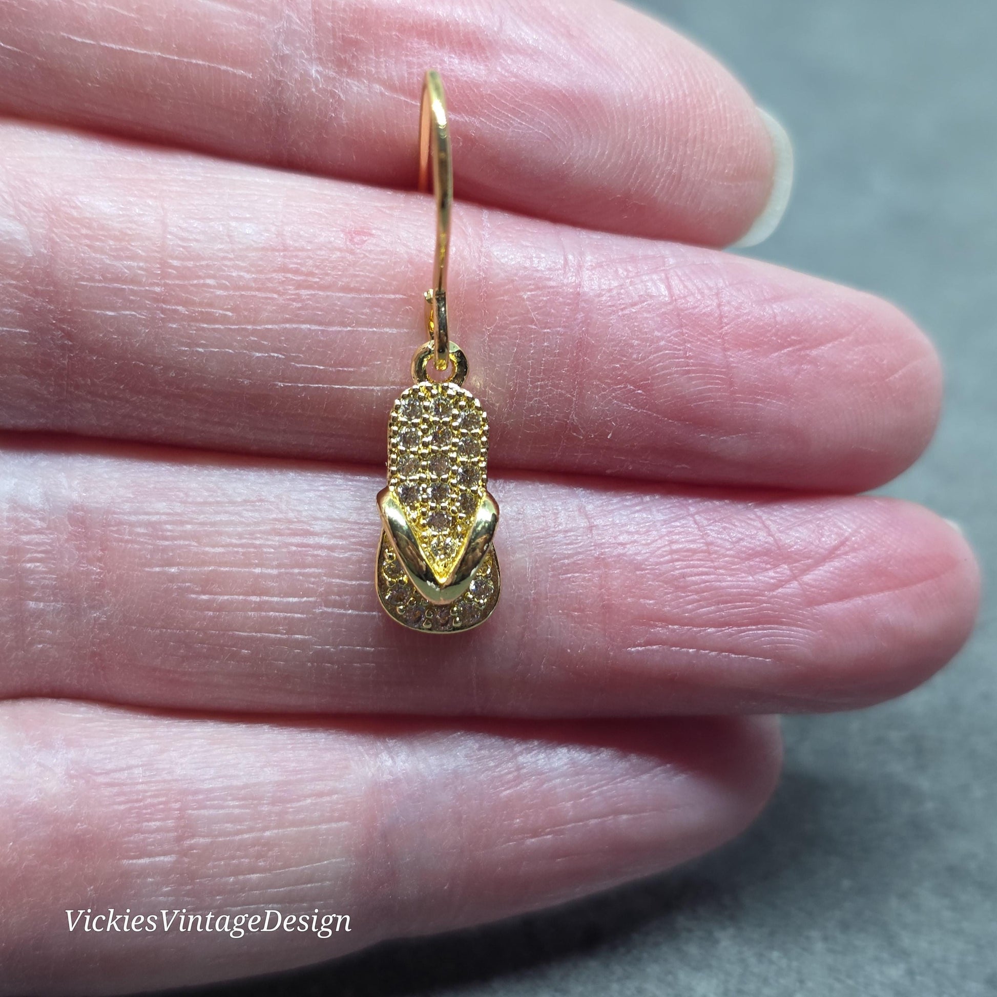 Flip Flop Earrings, Hypoallergenic Ear Wires, Shoe Lover Earrings, Shoe Earrings, Cubic Zirconia Earrings, Gold Shoe Earrings