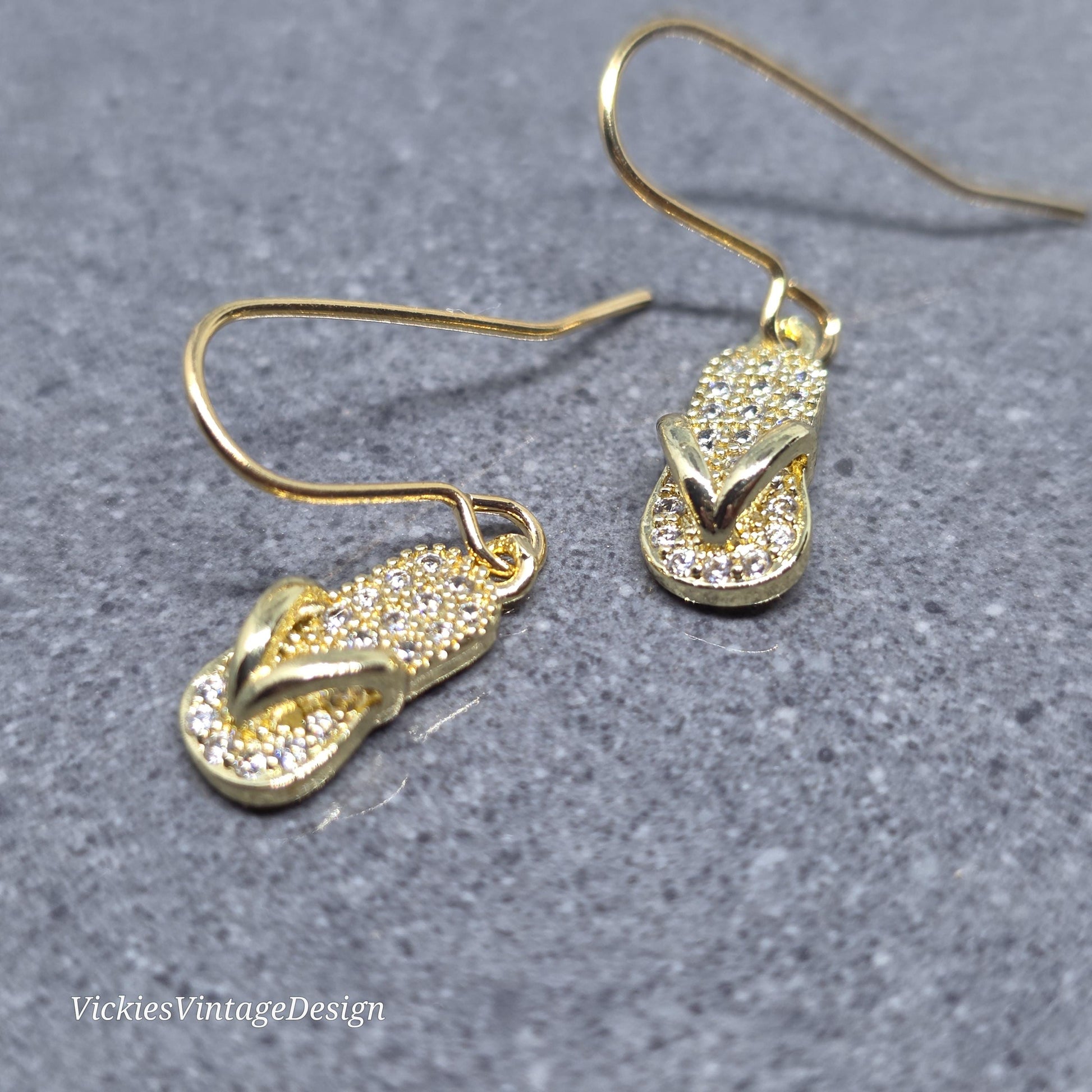 Flip Flop Earrings, Hypoallergenic Ear Wires, Shoe Lover Earrings, Shoe Earrings, Cubic Zirconia Earrings, Gold Shoe Earrings