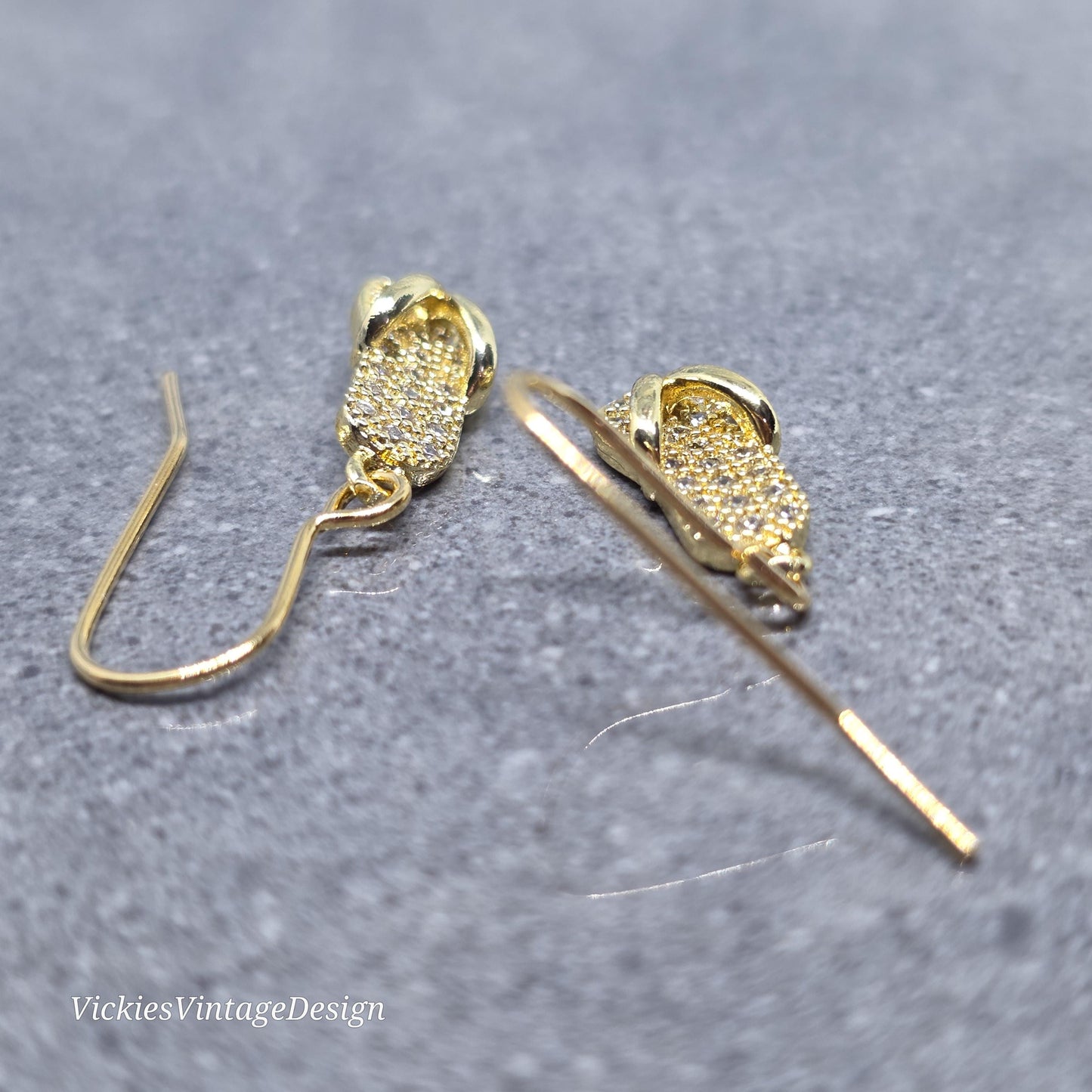 Flip Flop Earrings, Hypoallergenic Ear Wires, Shoe Lover Earrings, Shoe Earrings, Cubic Zirconia Earrings, Gold Shoe Earrings