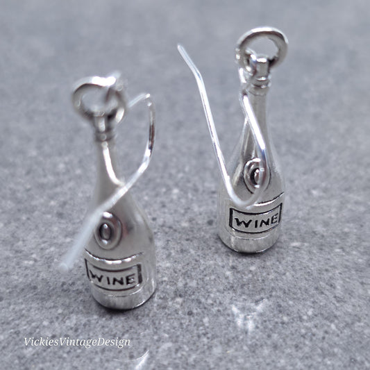 Wine Bottle Earrings, Hypoallergenic Ear Wires, Silver Wine Bottle Jewelry, Celebration Earrings, Wine Jewelry, Wine Collector