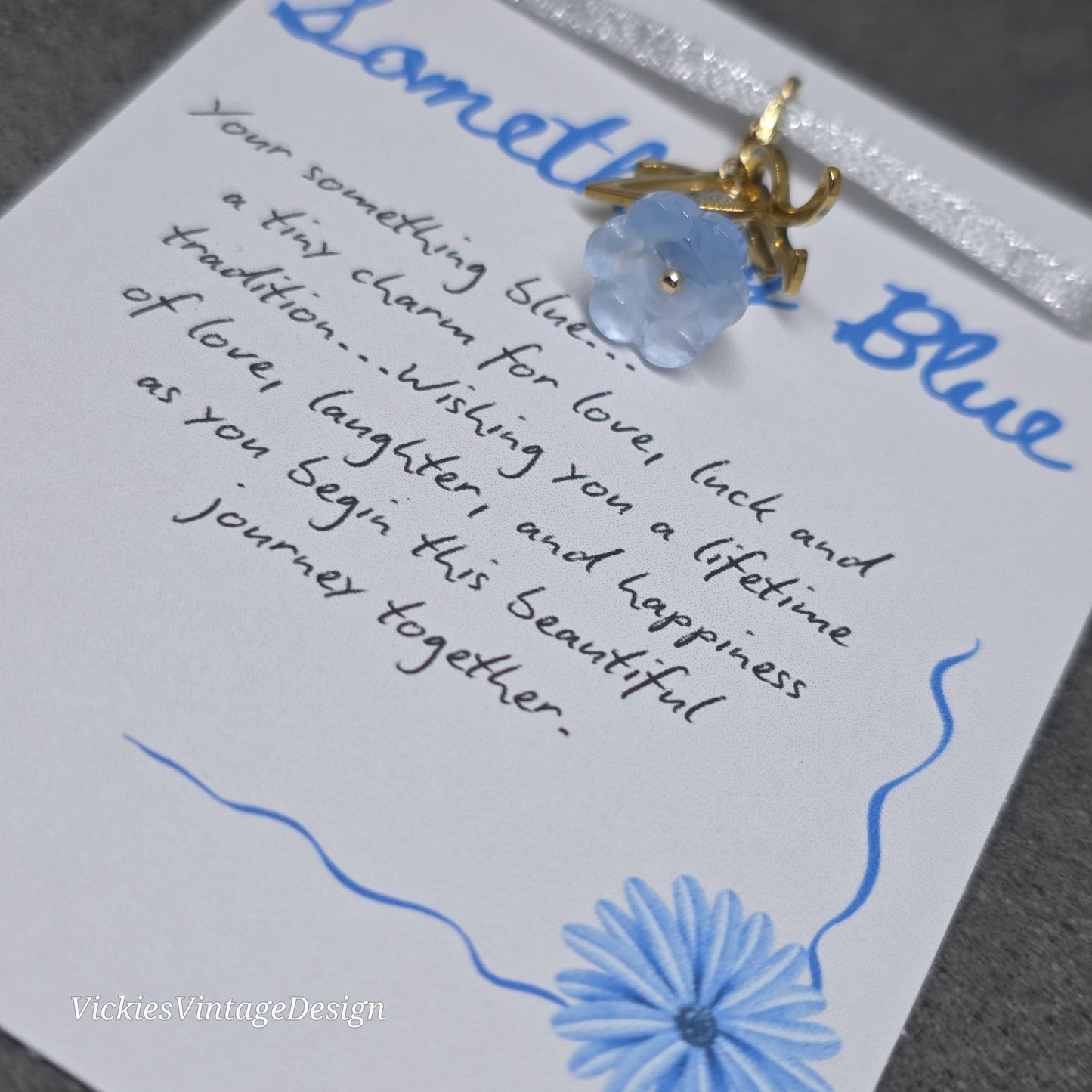 Something Blue Bridal Charm: Glass Flower, PRIMERO Crystals®, with or without Personalisation