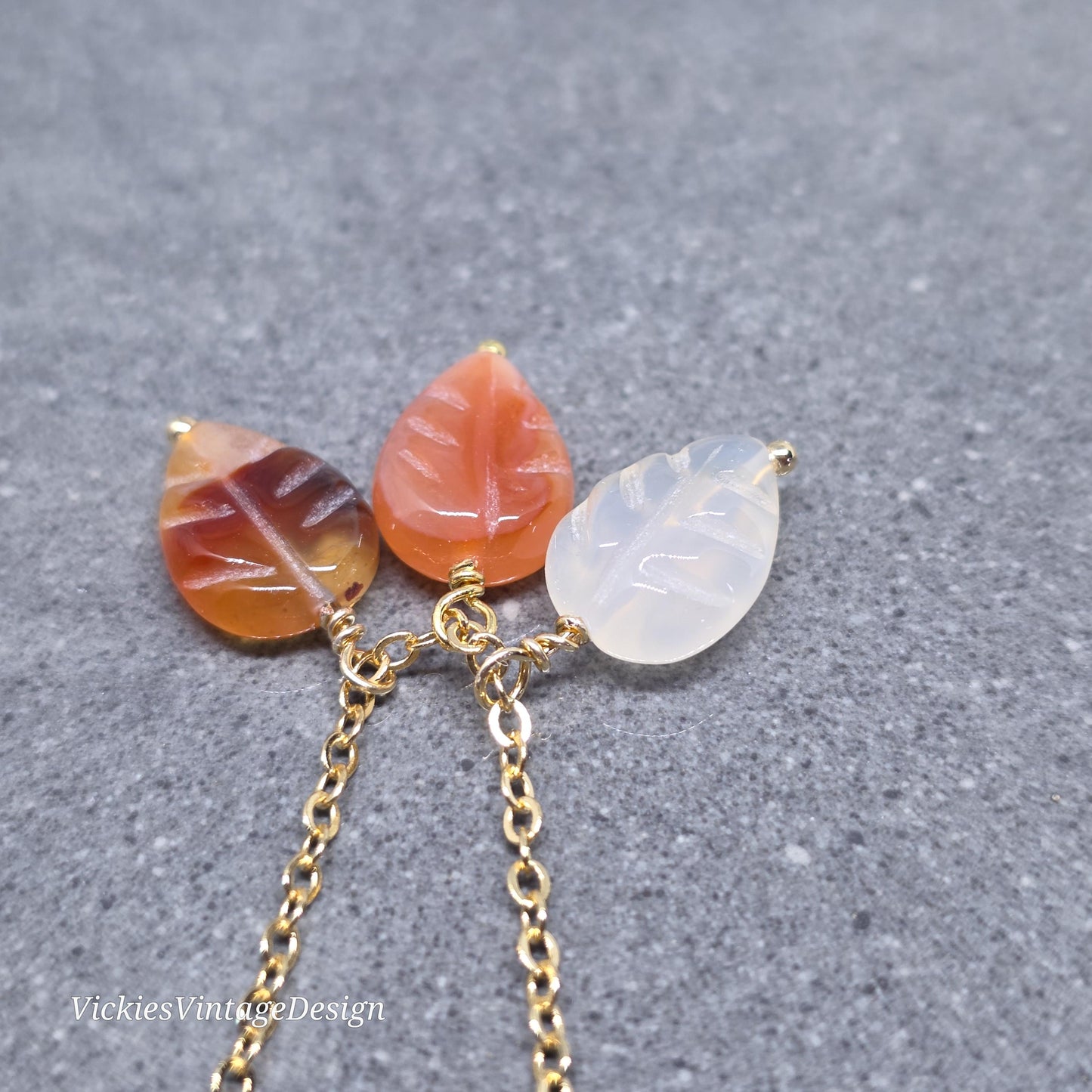 Glass Leaf Necklace with Real 18K Gold Plated Chain: Autumnal Burnt Orange