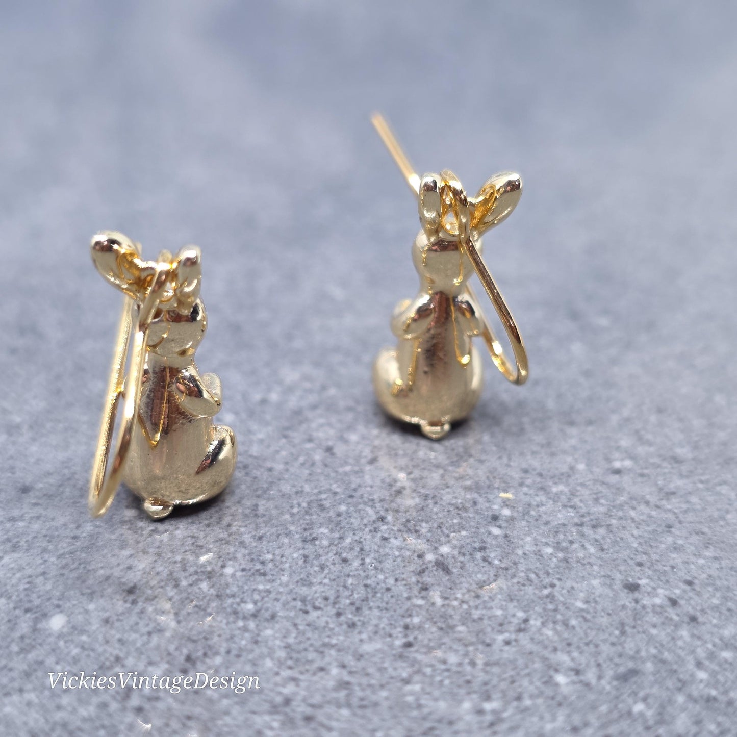 Rabbit Earrings with a Choice of Ear Wires: Real 18K Gold Plated Brass