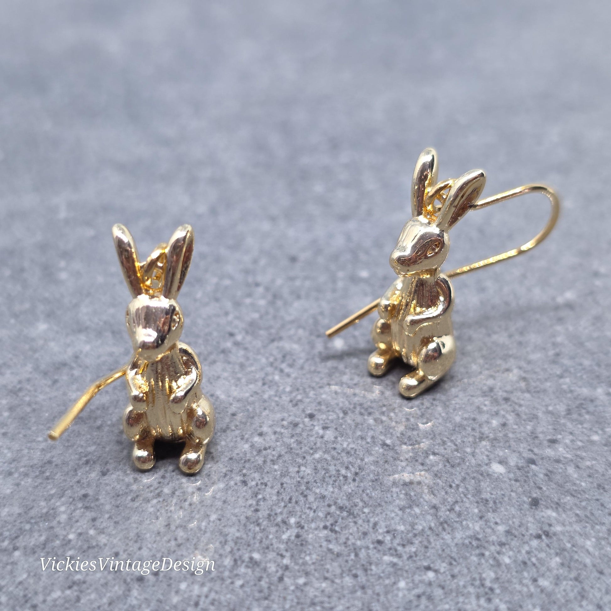 Rabbit Earrings with a Choice of Ear Wires: Real 18K Gold Plated Brass