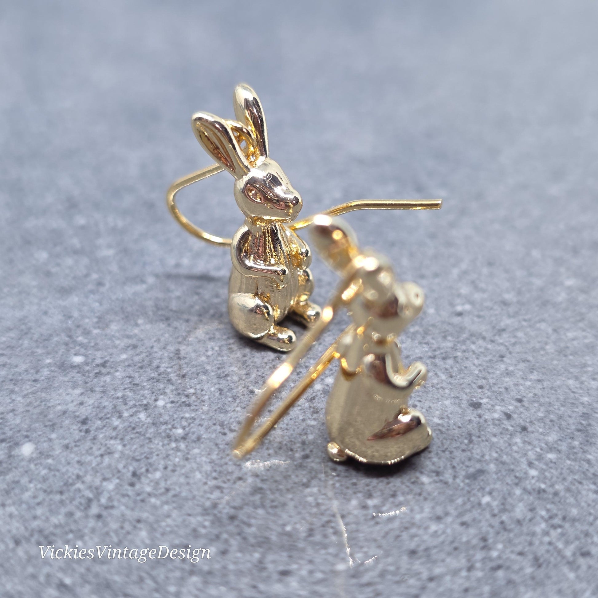Rabbit Earrings with a Choice of Ear Wires: Real 18K Gold Plated Brass