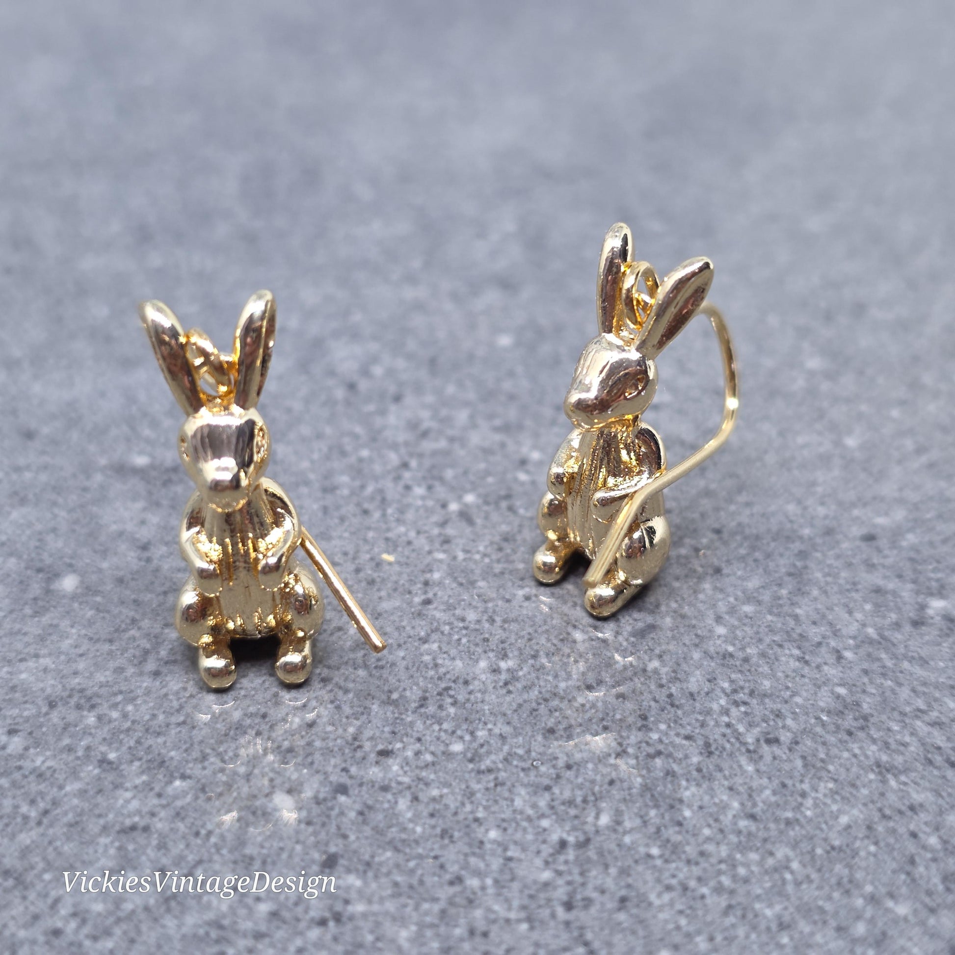 Rabbit Earrings with a Choice of Ear Wires: Real 18K Gold Plated Brass