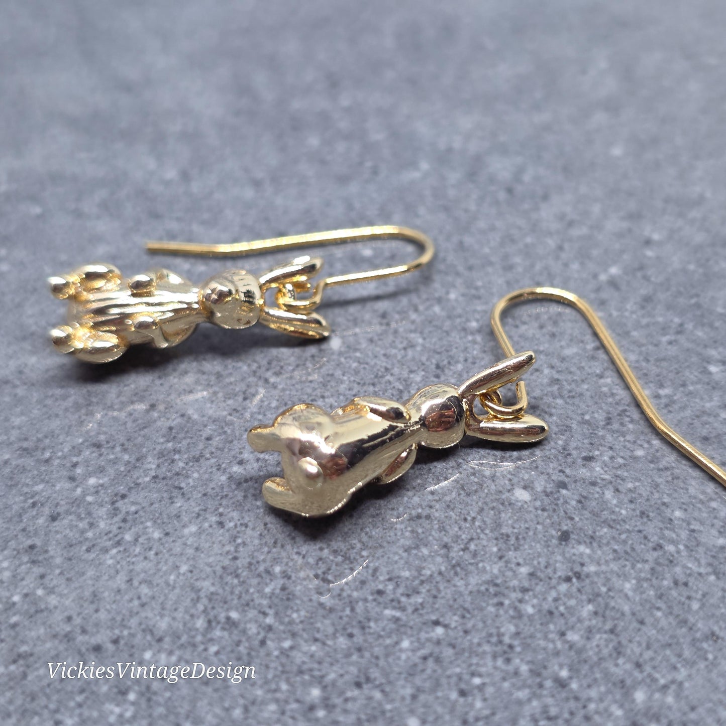 Rabbit Earrings with a Choice of Ear Wires: Real 18K Gold Plated Brass