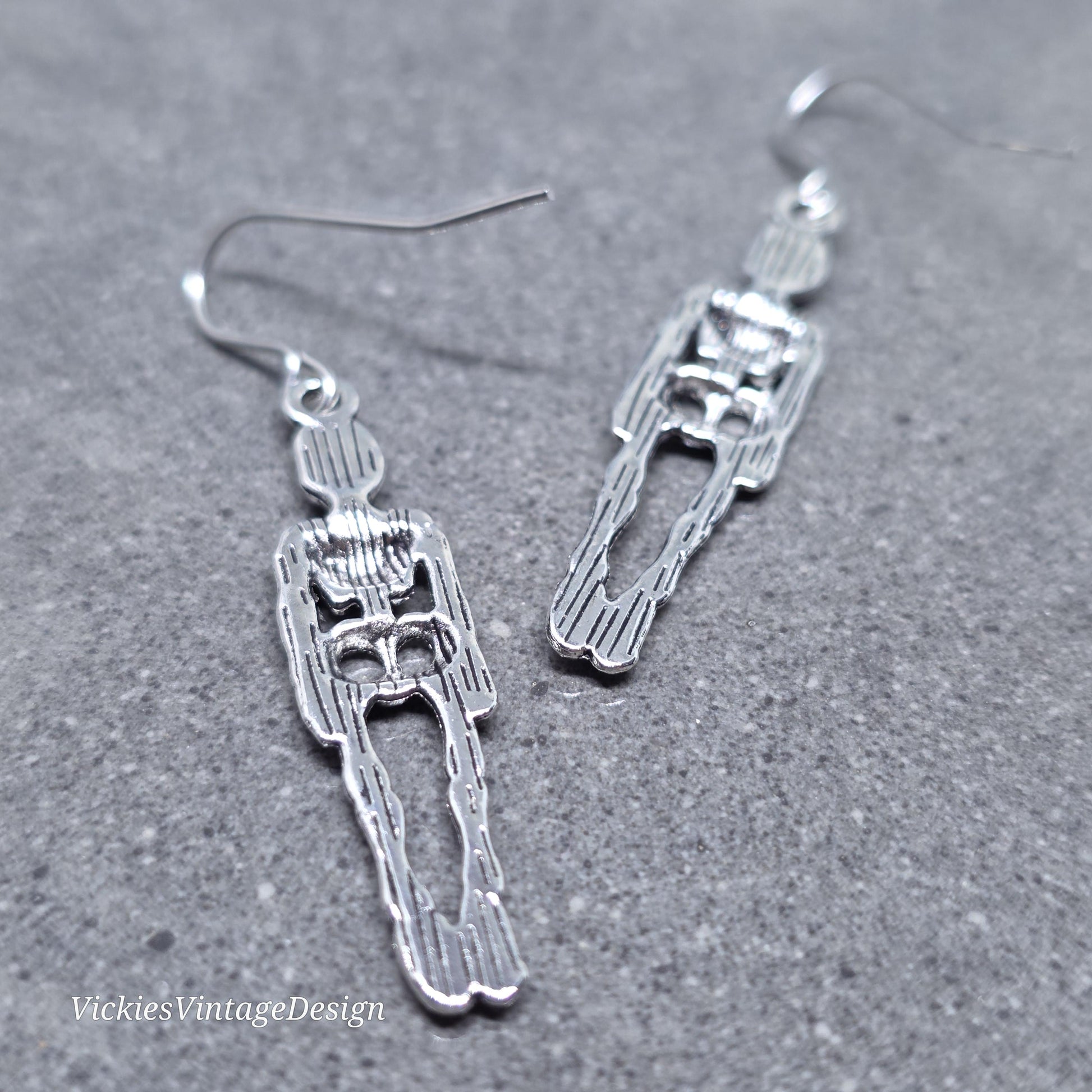 Skeleton Earrings, Hypoallergenic Ear Wires, 925 Sterling Silver Ear Wires, Gothic Jewellery
