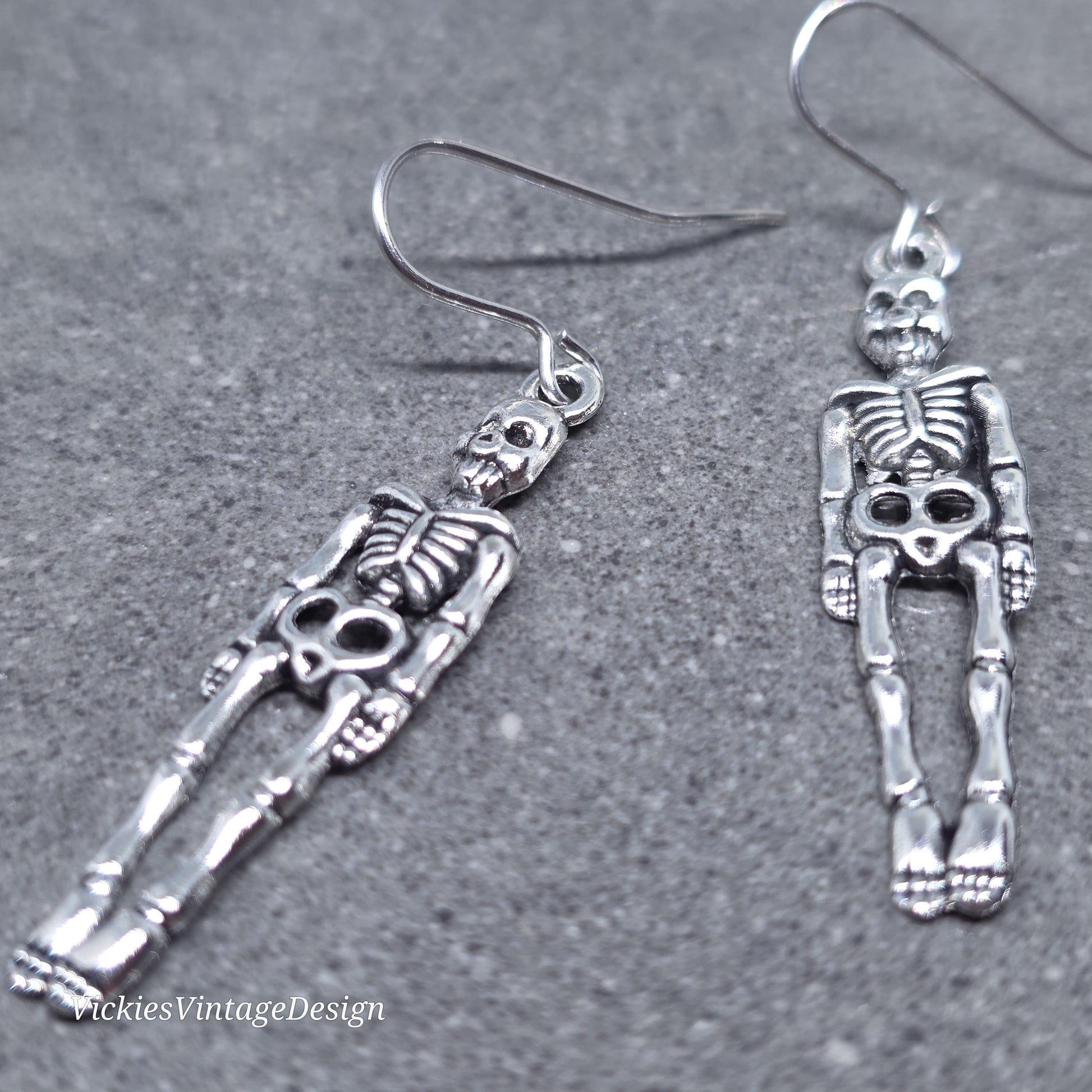 Skeleton Earrings, Hypoallergenic Ear Wires, 925 Sterling Silver Ear Wires, Gothic Jewellery