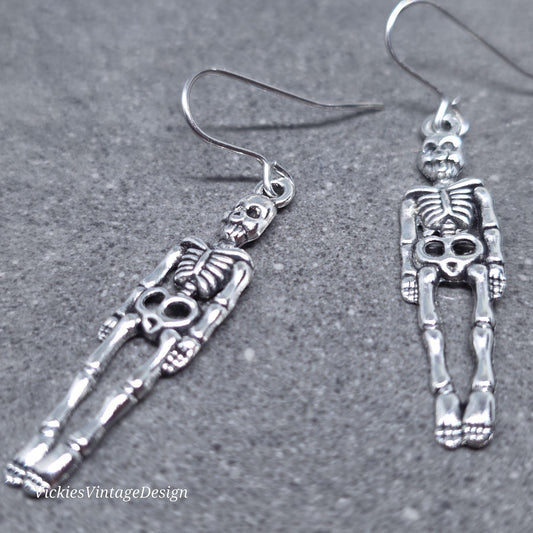 Skeleton Earrings, Hypoallergenic Ear Wires, 925 Sterling Silver Ear Wires, Gothic Jewellery