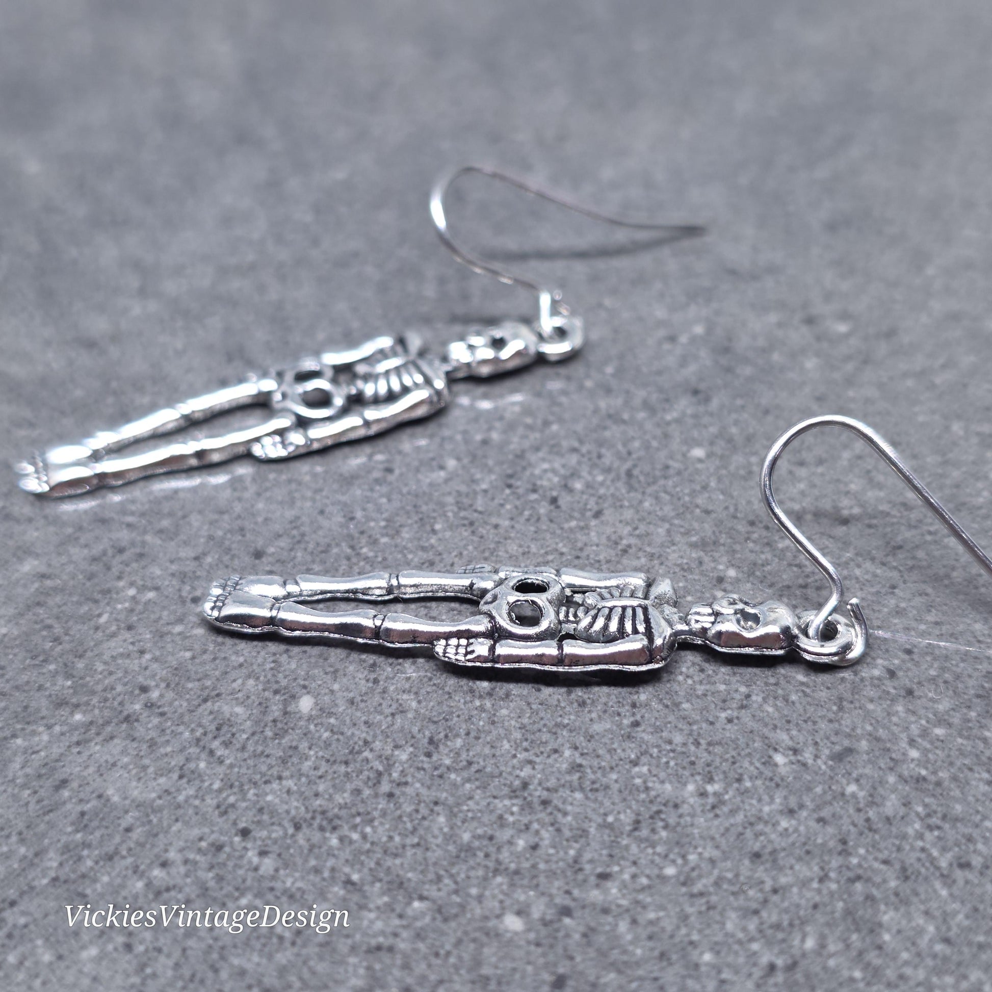 Skeleton Earrings, Hypoallergenic Ear Wires, 925 Sterling Silver Ear Wires, Gothic Jewellery