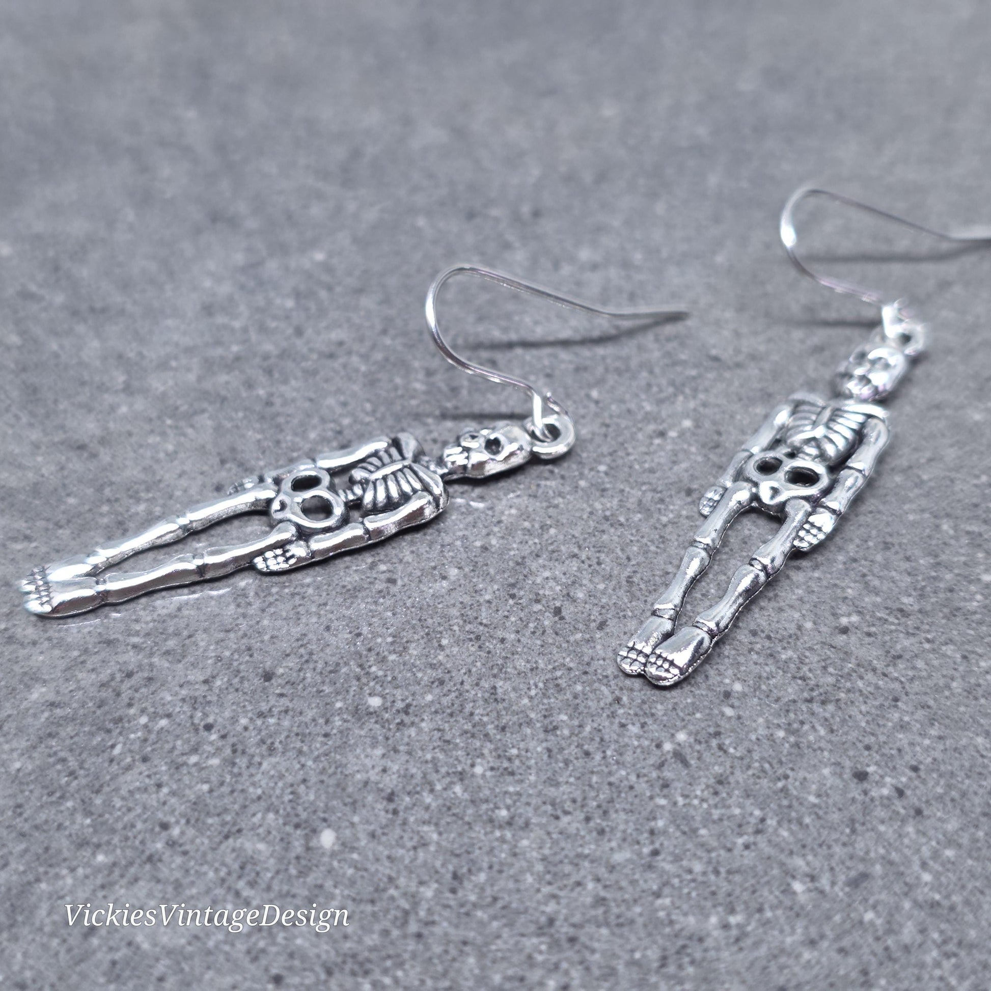 Skeleton Earrings, Hypoallergenic Ear Wires, 925 Sterling Silver Ear Wires, Gothic Jewellery