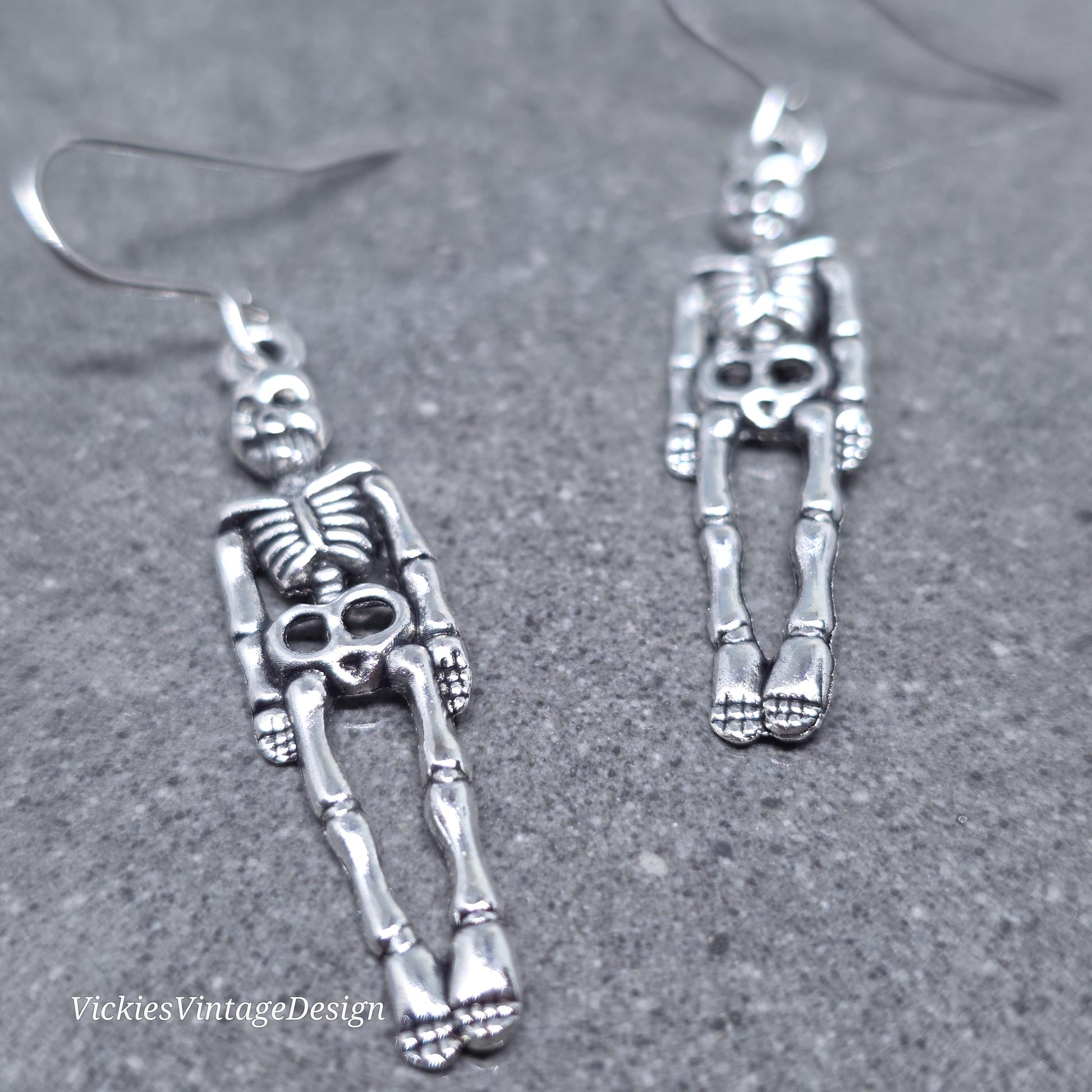 Skeleton Earrings, Hypoallergenic Ear Wires, 925 Sterling Silver Ear Wires, Gothic Jewellery