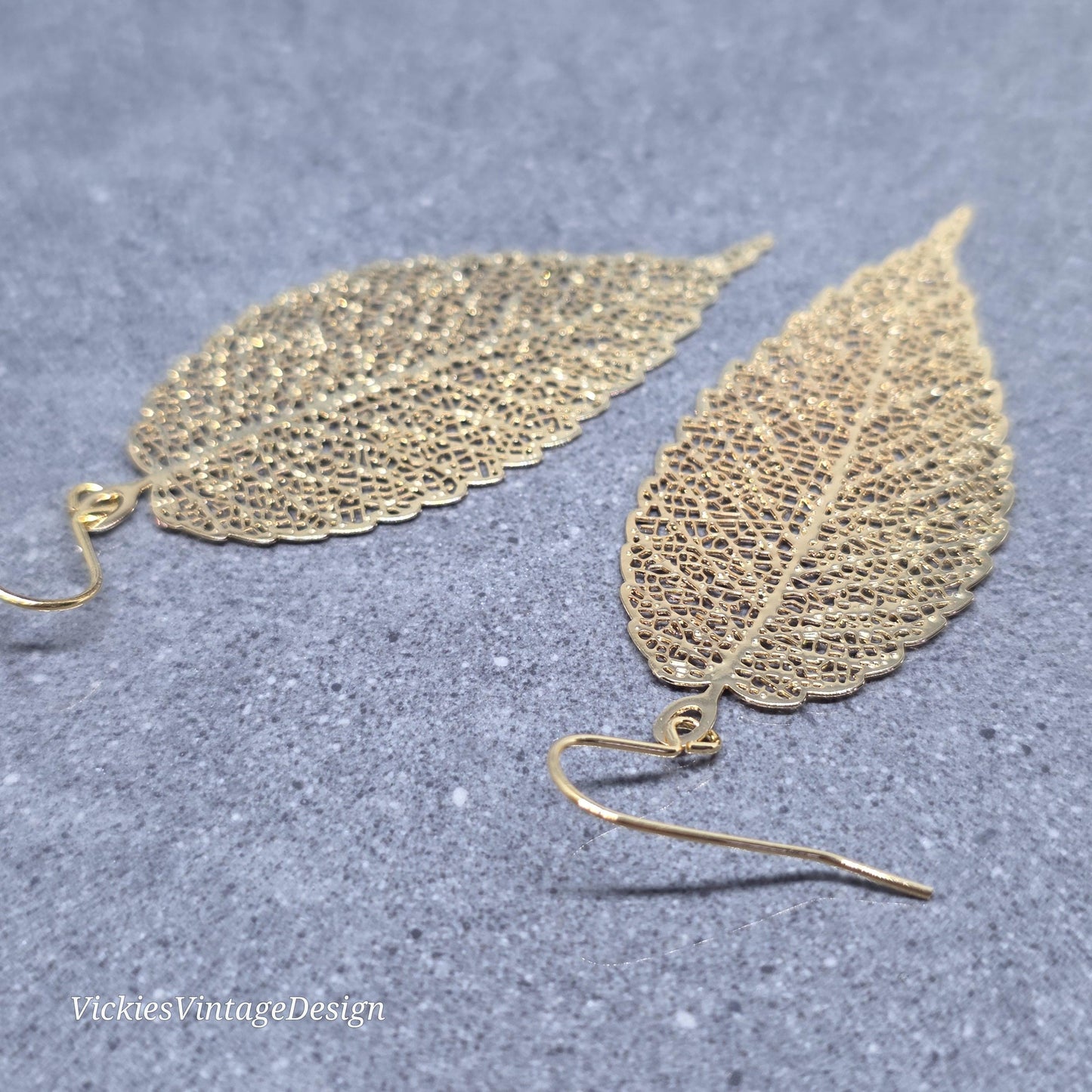 Gold Filligree Leaf Earrings with a Choice of Ear Wires: Lightweight