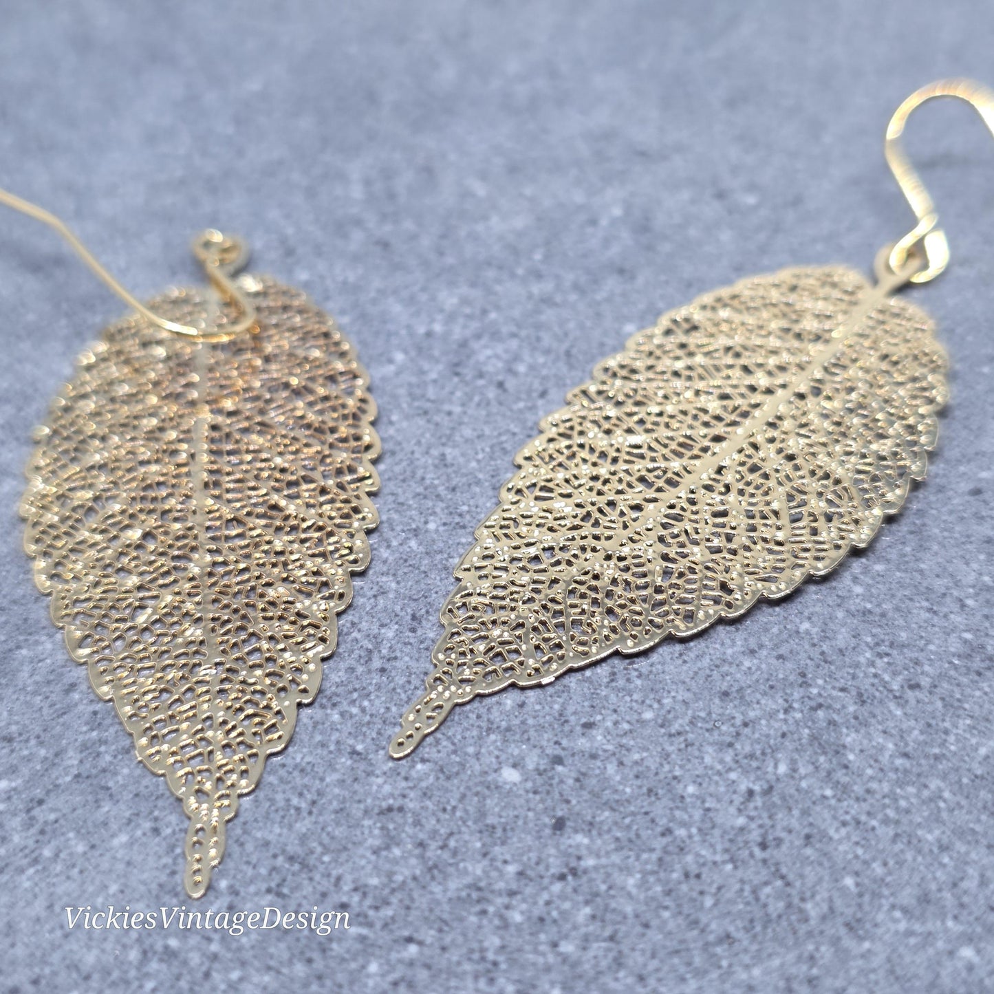Gold Filligree Leaf Earrings with a Choice of Ear Wires: Lightweight