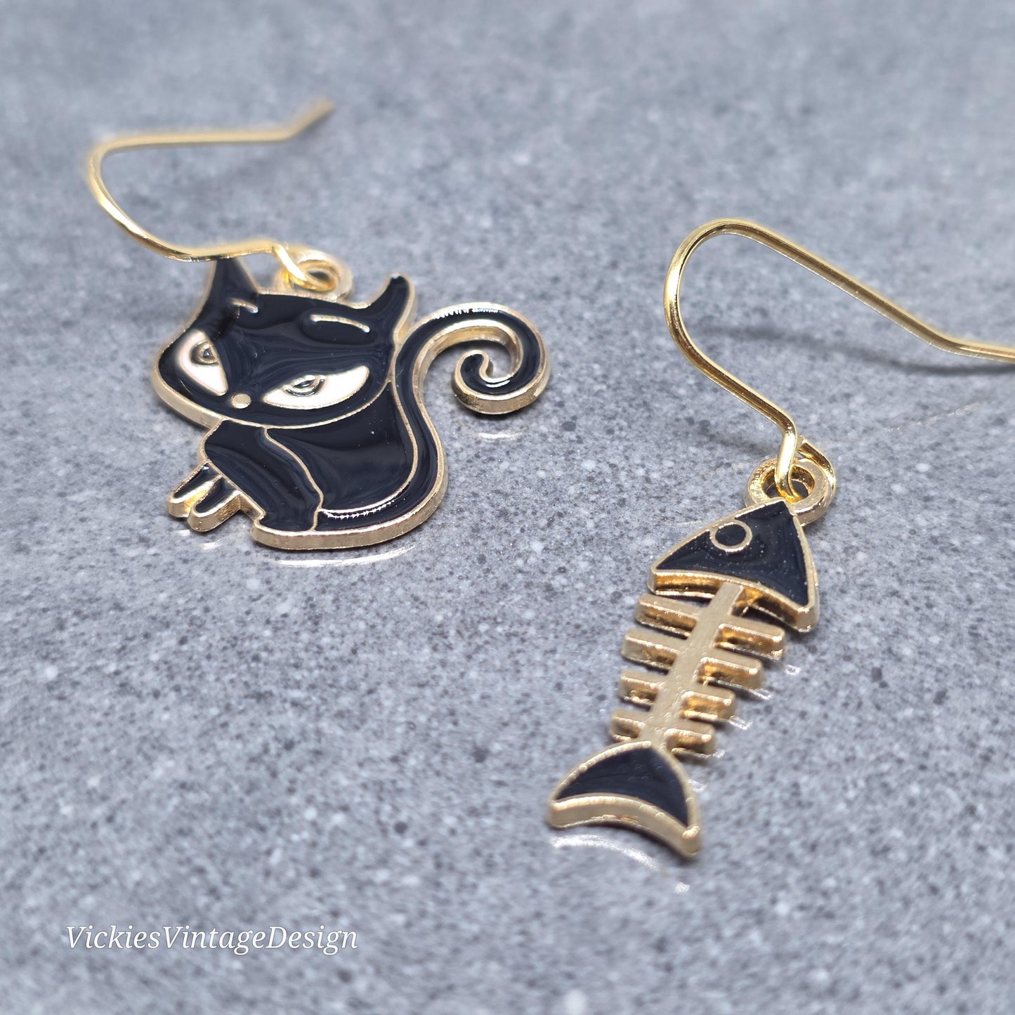 Cat and Fish Bone Earrings with a Choice of Ear Wires