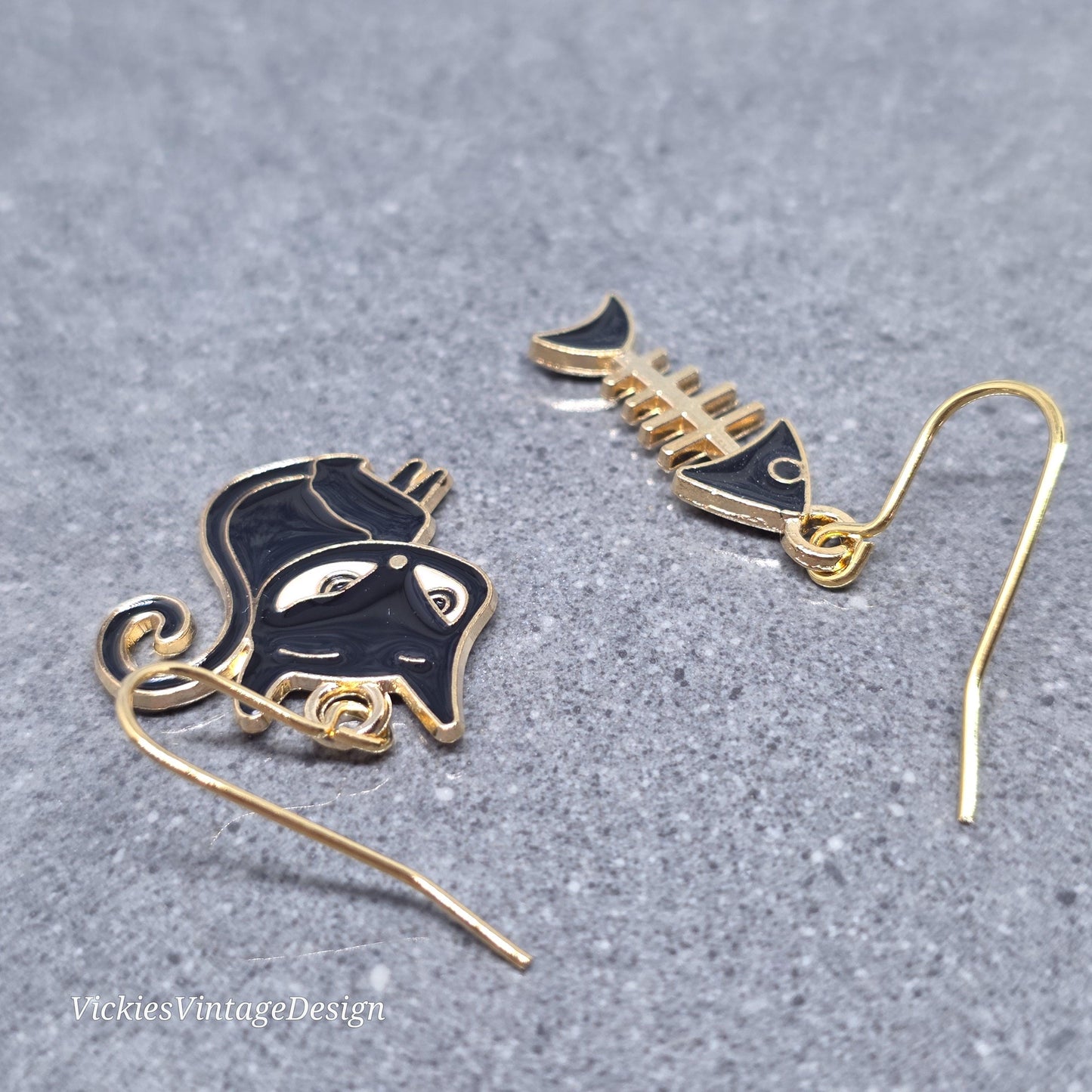 Cat and Fish Bone Earrings with a Choice of Ear Wires