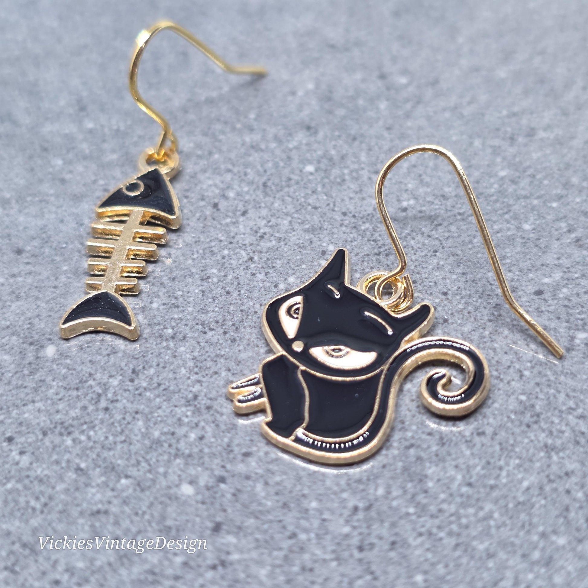 Cat and Fish Bone Earrings with a Choice of Ear Wires