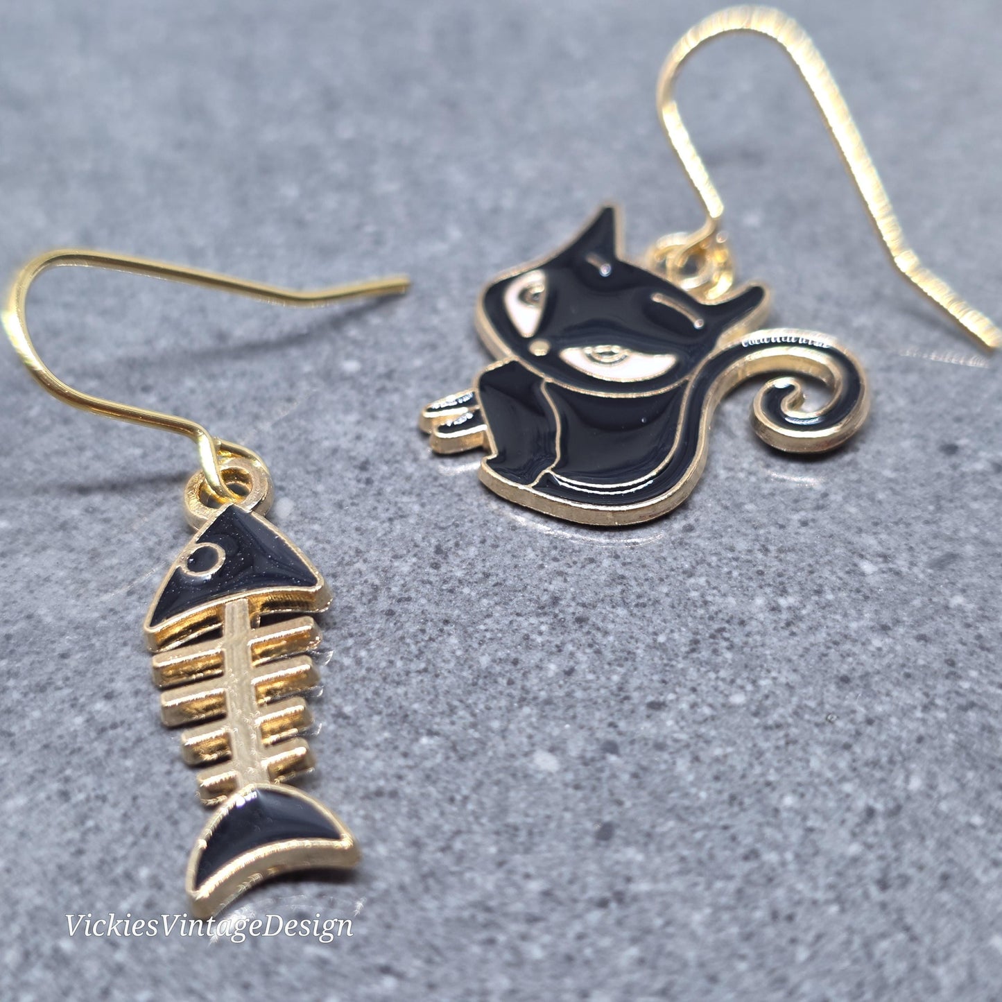 Cat and Fish Bone Earrings with a Choice of Ear Wires