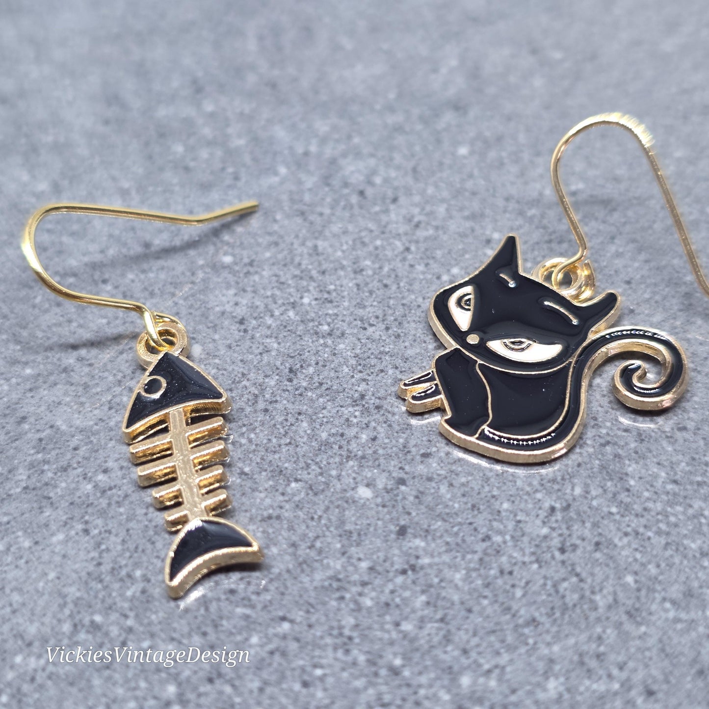 Cat and Fish Bone Earrings with a Choice of Ear Wires