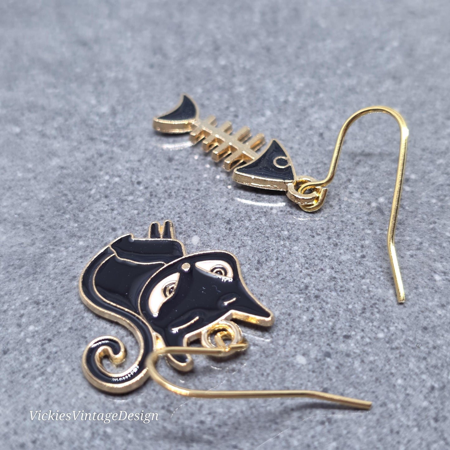 Cat and Fish Bone Earrings with a Choice of Ear Wires