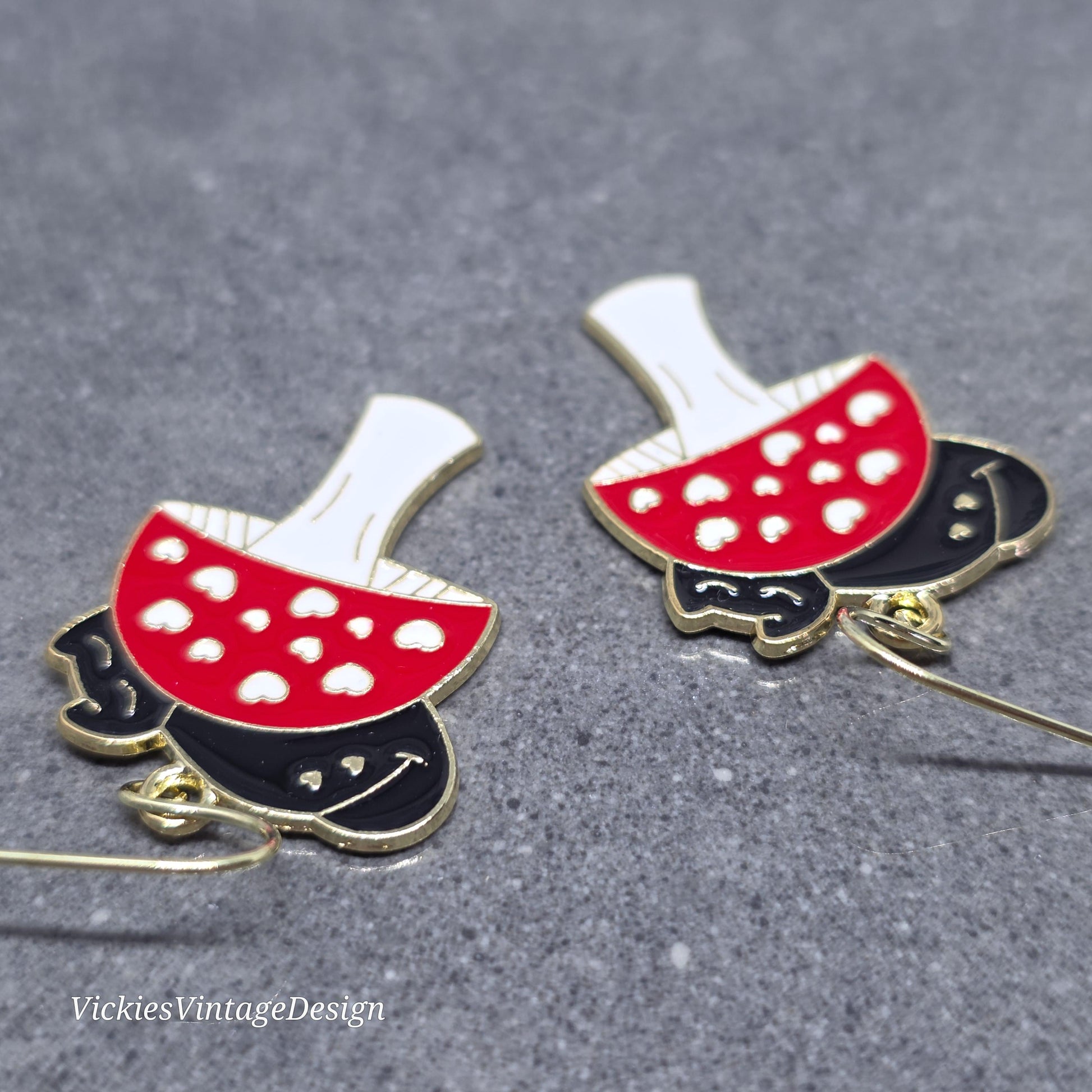 Black Cat Earrings: Red Mushrooms with a Choice of Ear Wire
